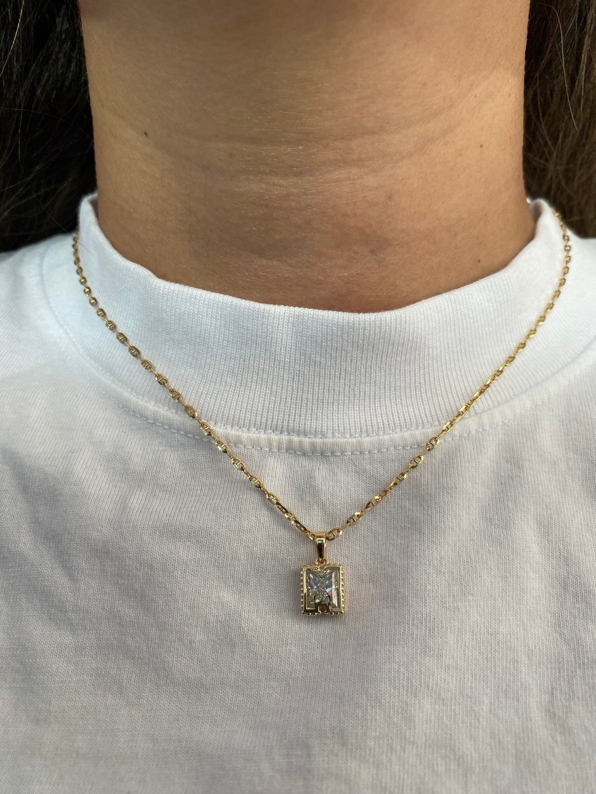 14k Gold Lab Diamond Initial M Letter Pendant