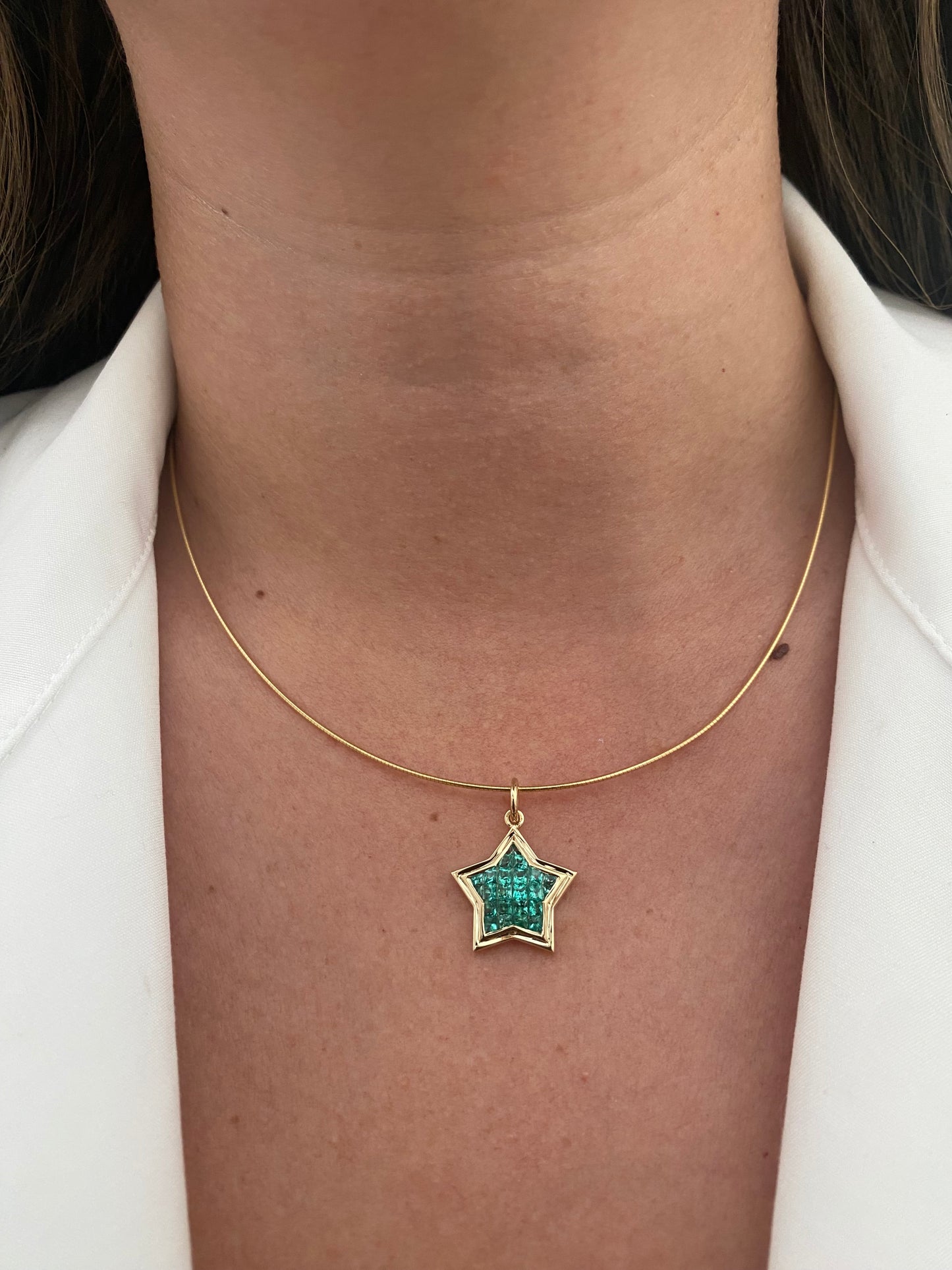 The WISH: 14k Gold Invisible Set Emerald Star Pendant