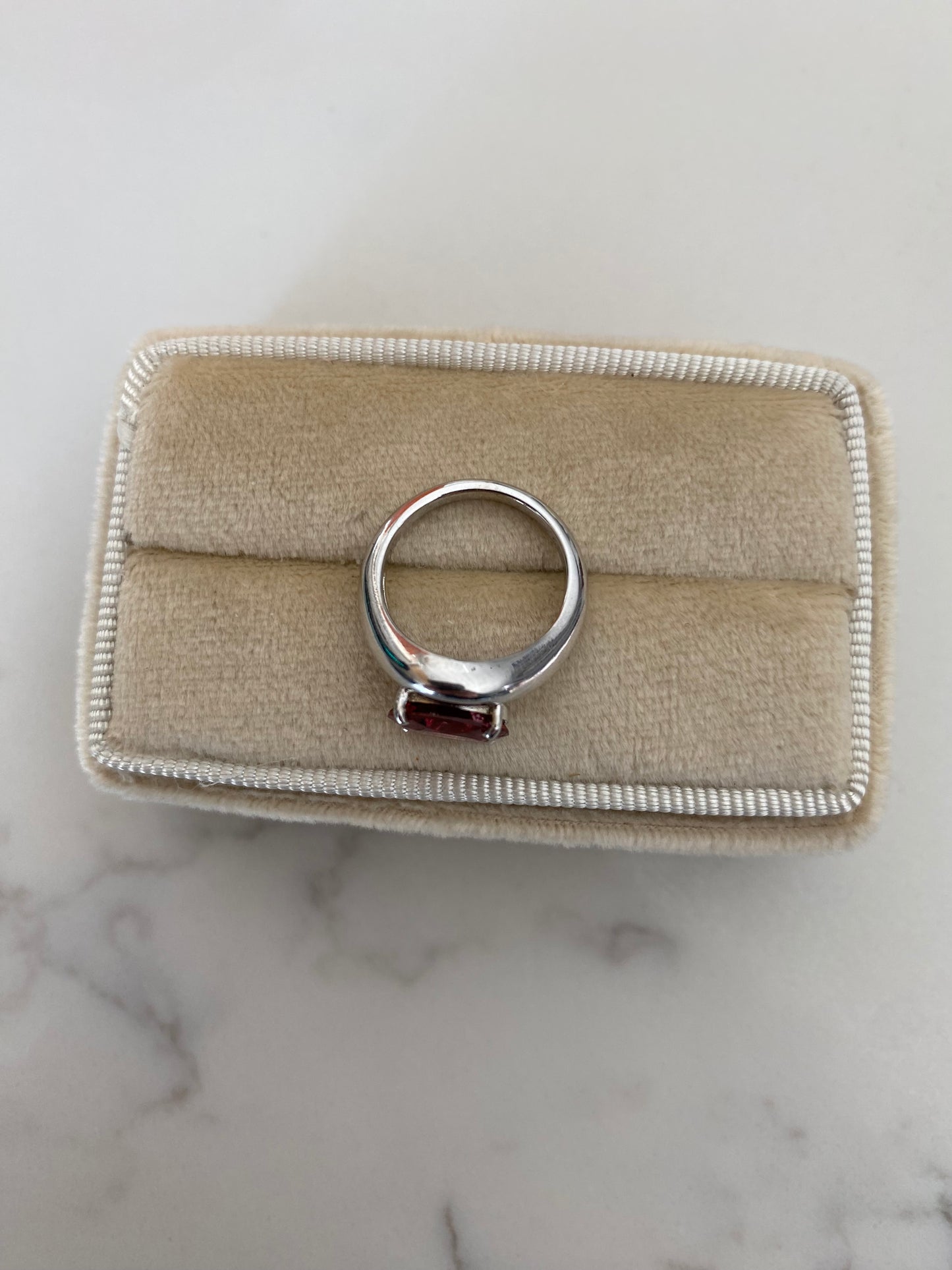 Billie : 14k White Gold Oval Pink Tourmaline Pinky Ring