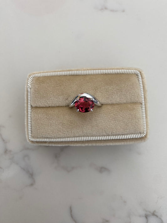 Billie : 14k White Gold Oval Pink Tourmaline Pinky Ring