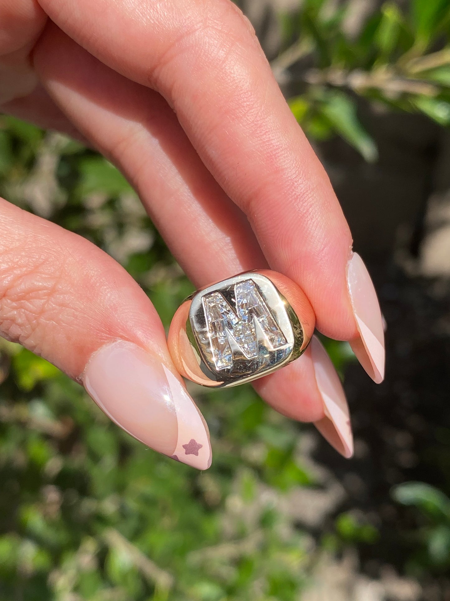 14K Gold Lab Diamond Letter M Signet Ring