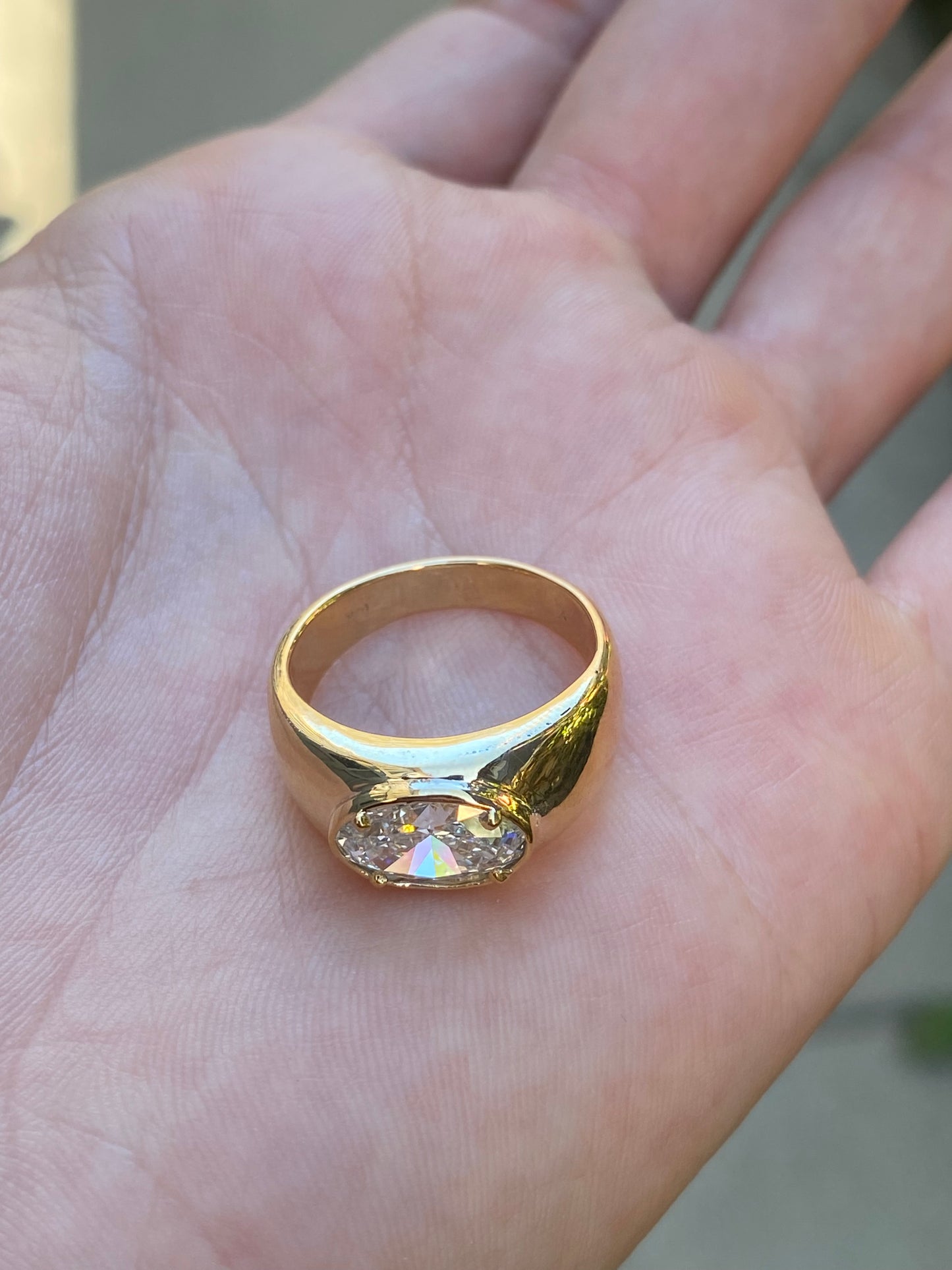 Blossom : 14k Gold Bezel Set Oval Chubby Diamond Ring