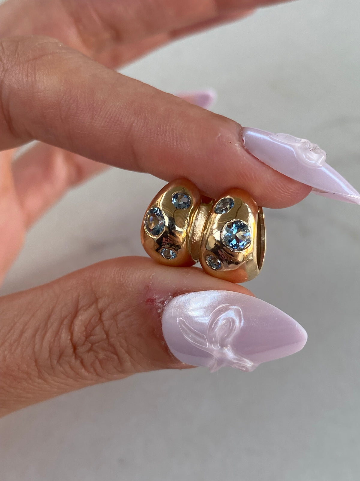 14k Gold Aquamarine Reversible Chubby Huggie Earrings