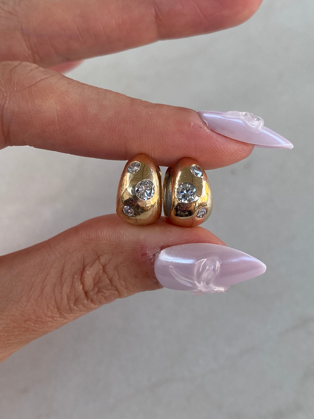 14k Gold Lab Diamond Reversible Chubby Huggie Earrings
