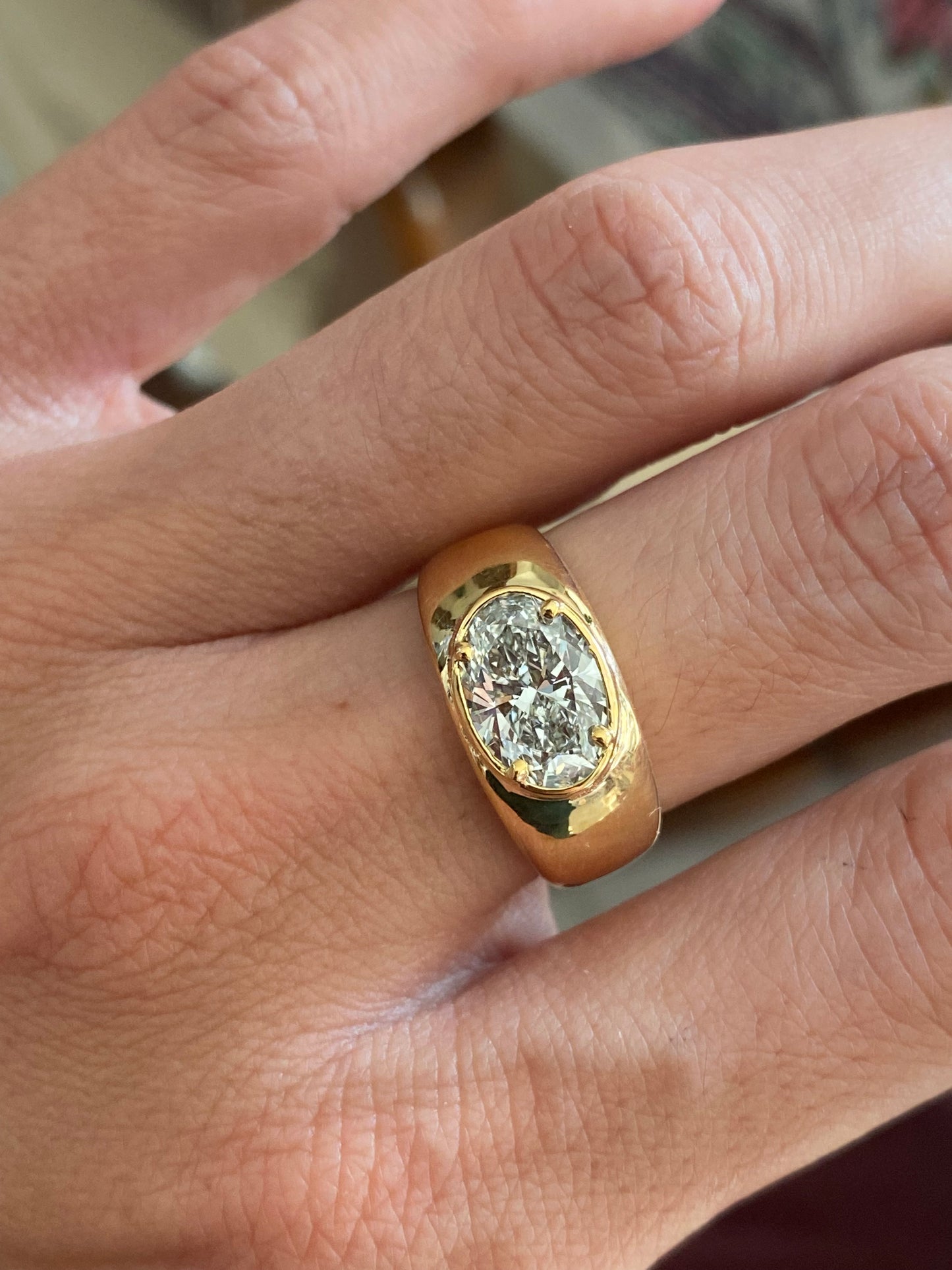 Blossom : 14k Gold Bezel Set Oval Chubby Diamond Ring