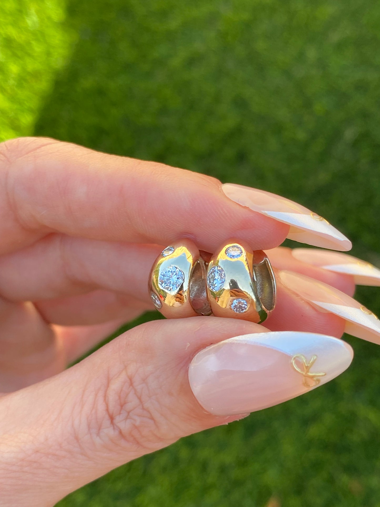 14k Gold Diamond Reversible Chubby Huggie Earrings