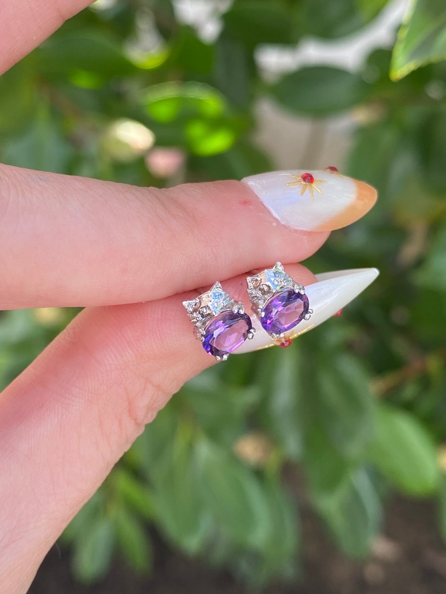 14k Gold Gemstone Kitty Cat Stud Earring
