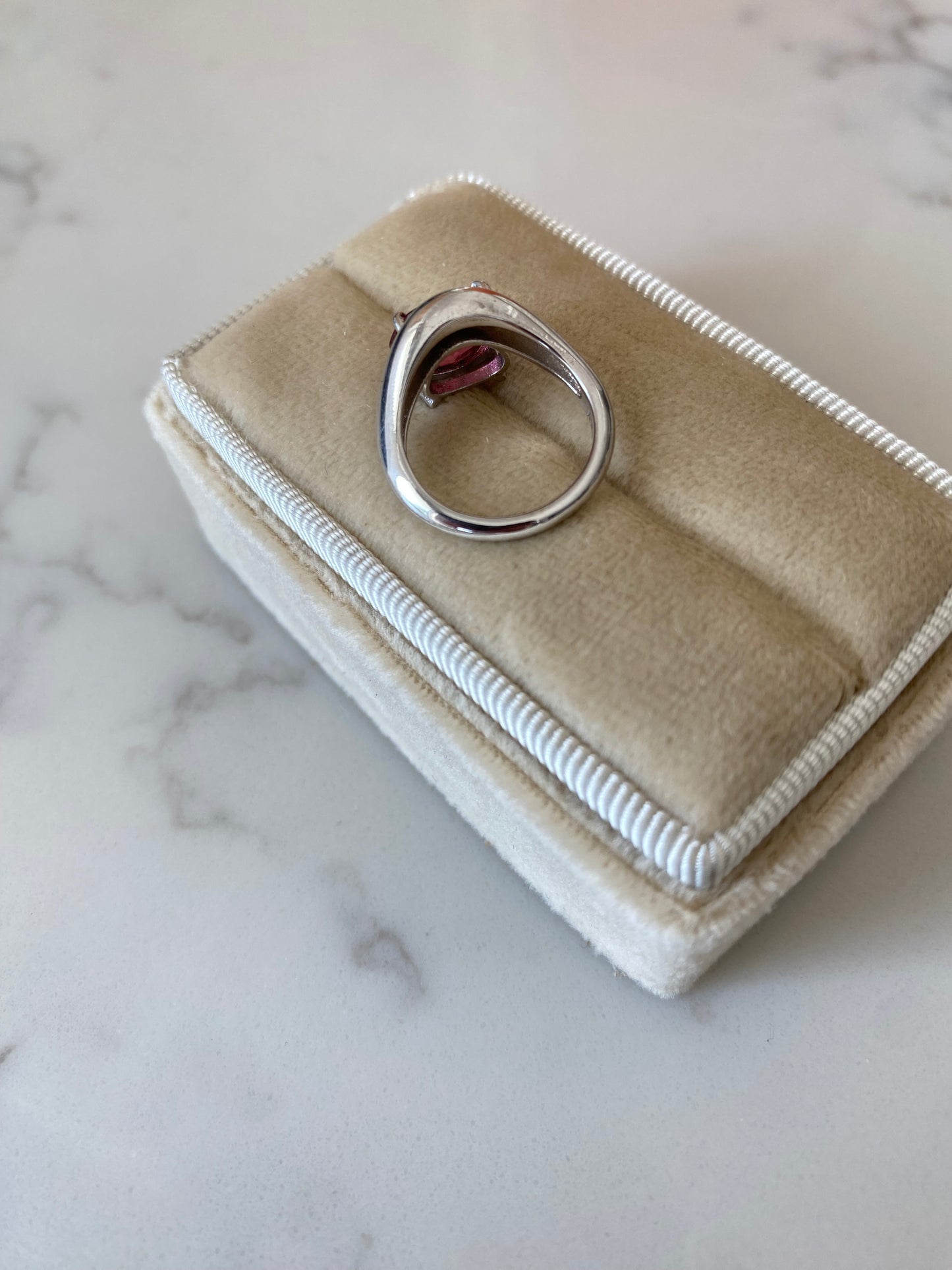 Billie : 14k White Gold Oval Pink Tourmaline Pinky Ring