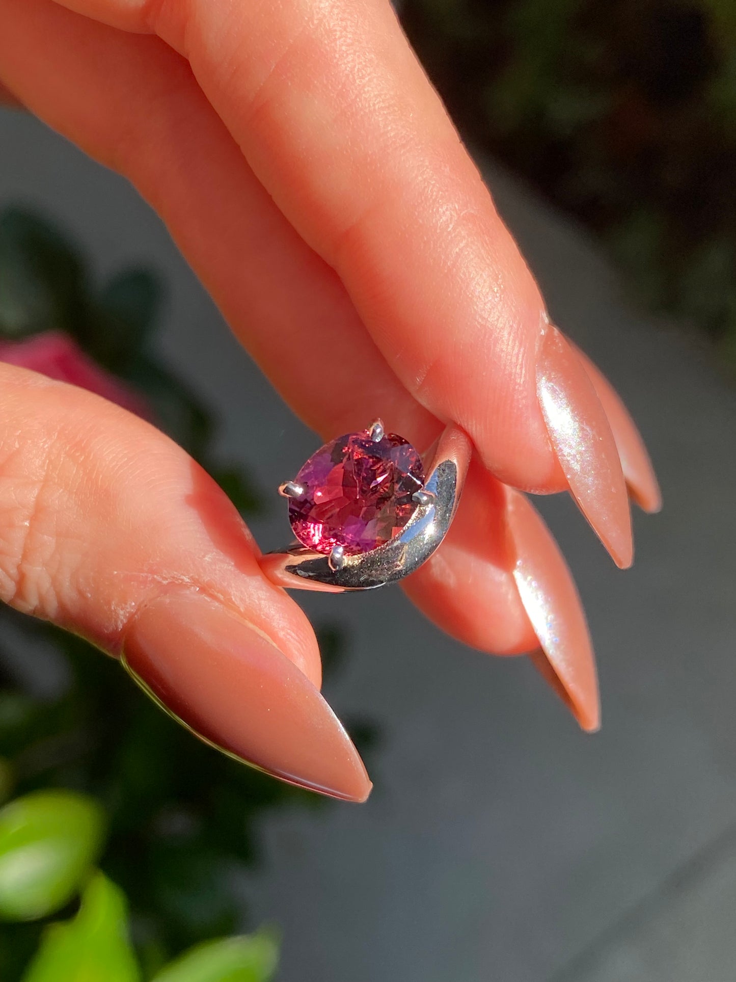 Billie : 14k White Gold Oval Pink Tourmaline Pinky Ring