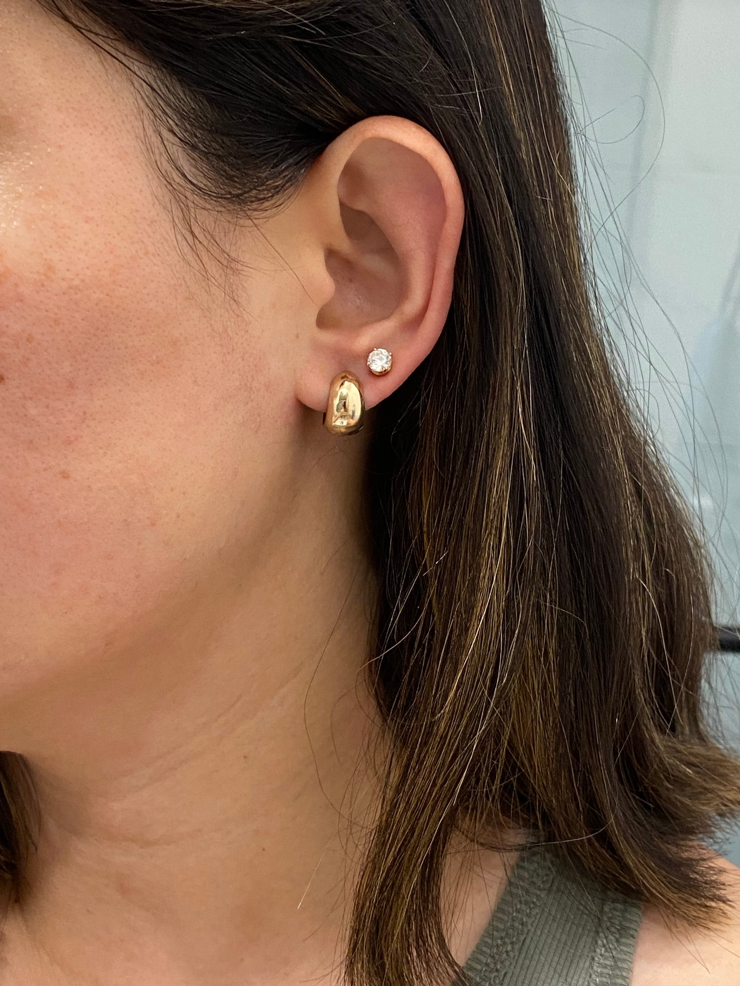 14k Gold Diamond Reversible Chubby Huggie Earrings