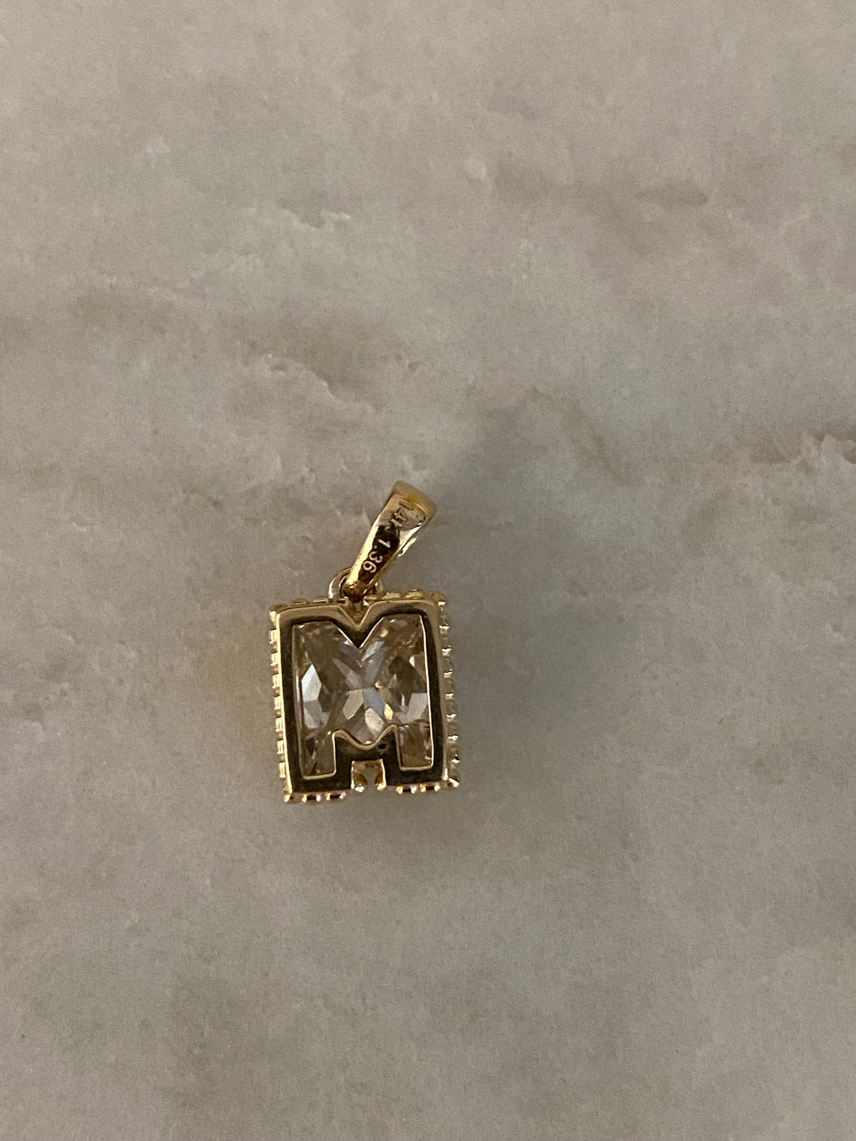 14k Gold Lab Diamond Initial  M Letter Pendant