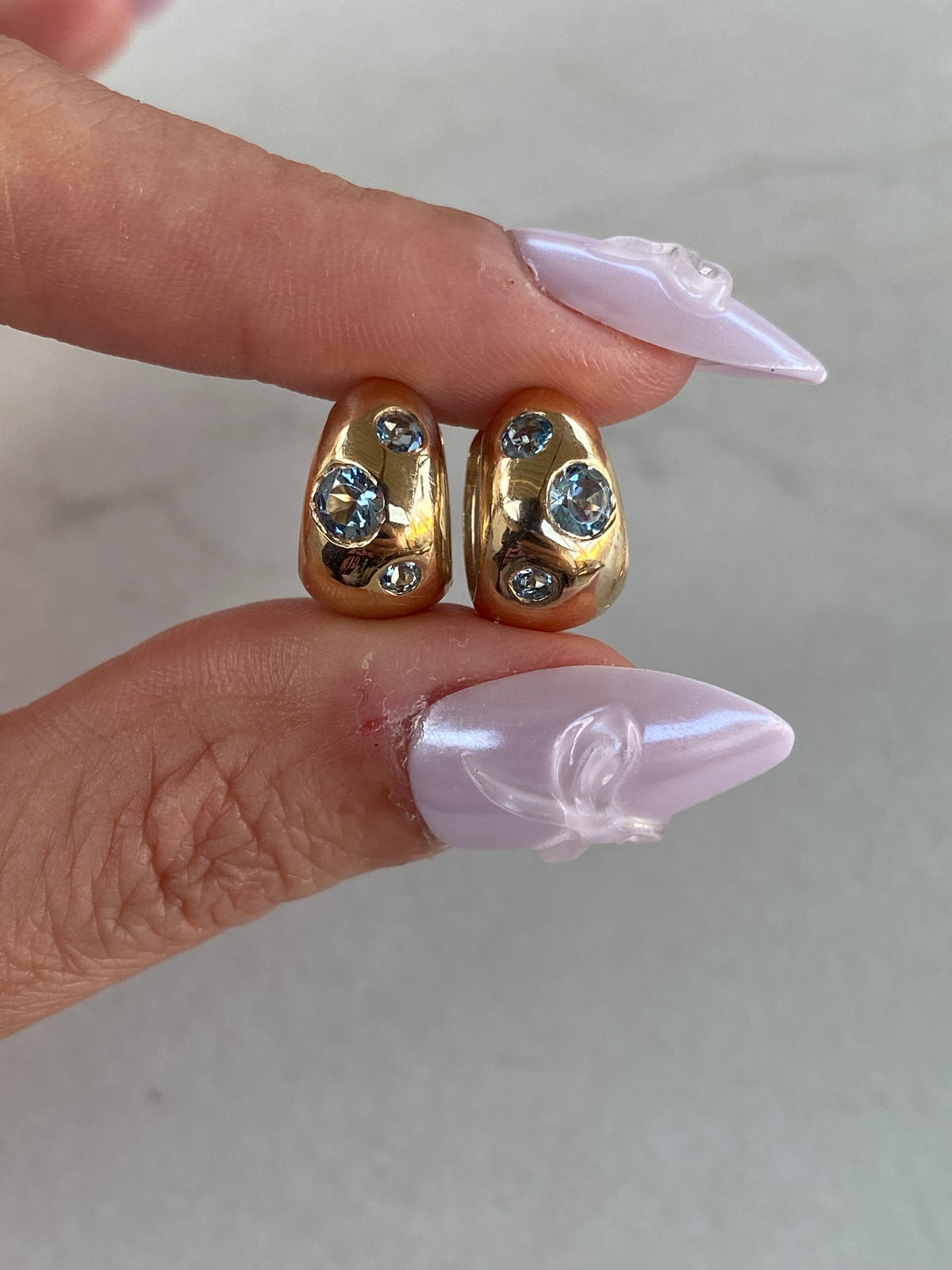 14k Gold Aquamarine Reversible Chubby Huggie Earrings