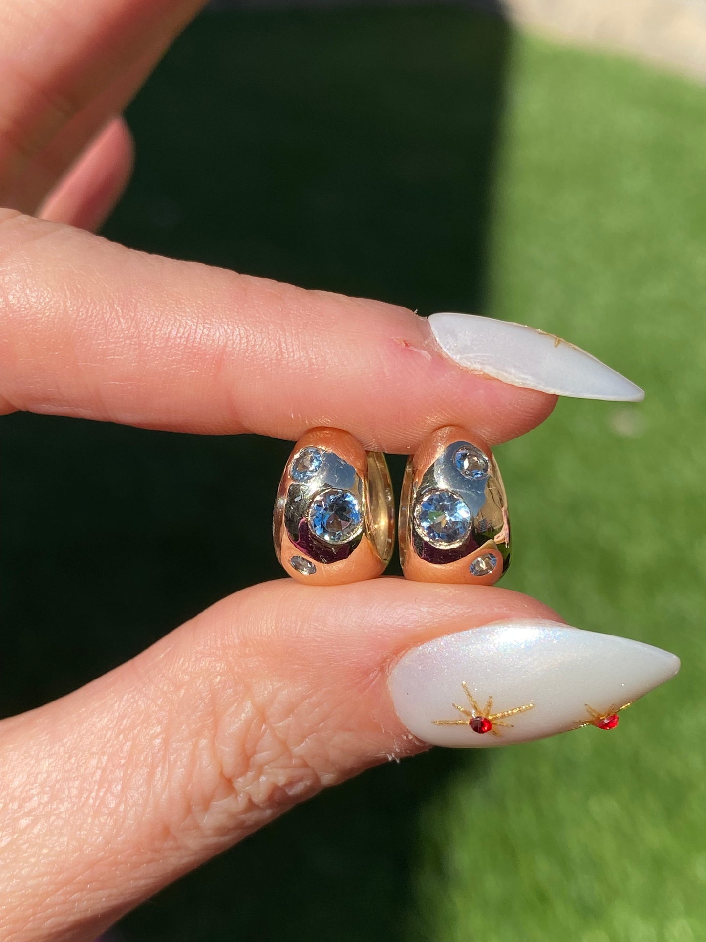 14k Gold Aquamarine Reversible Chubby Huggie Earrings