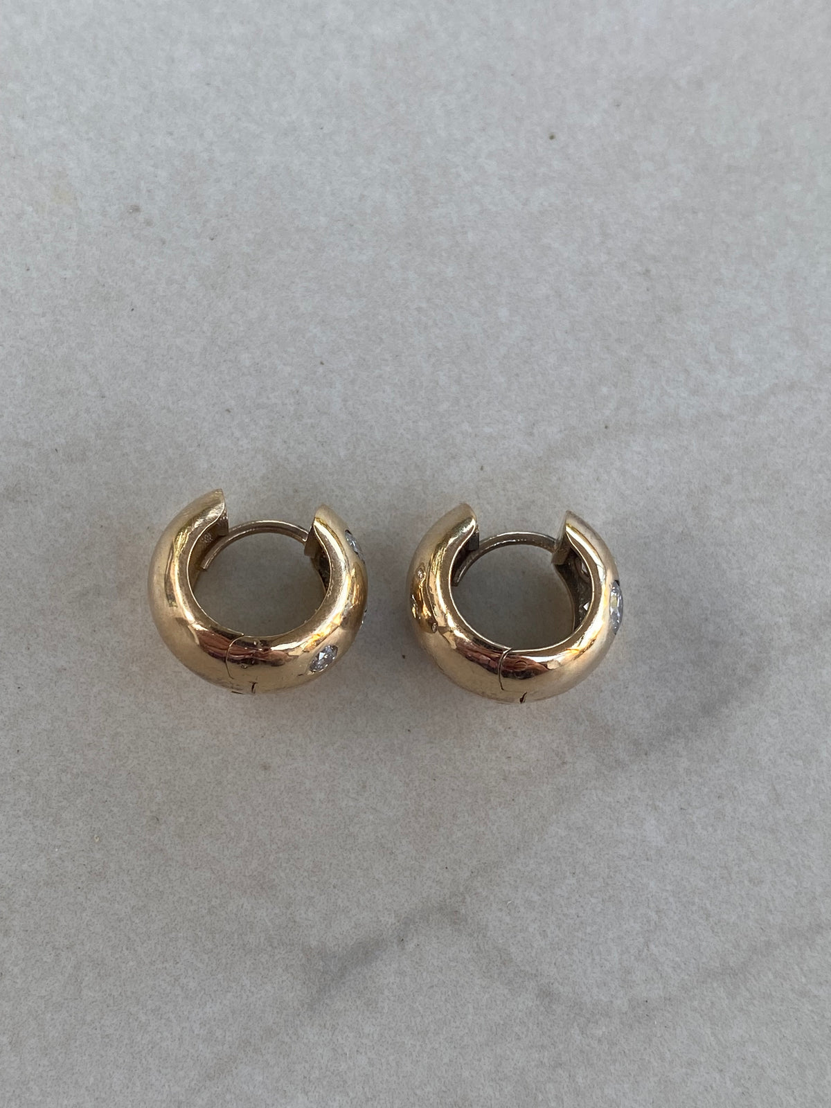 14k Gold Lab Diamond Reversible Chubby Huggie Earrings