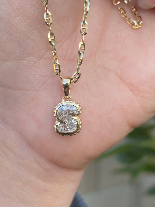 14k Gold Lab Diamond Initial S Letter Pendant