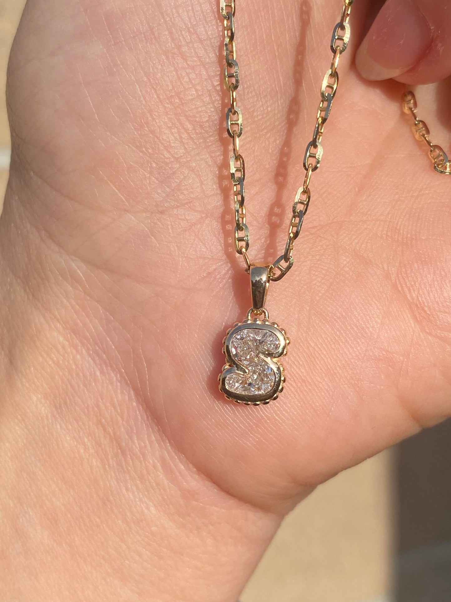 14k Gold Lab Diamond Initial S Letter Pendant