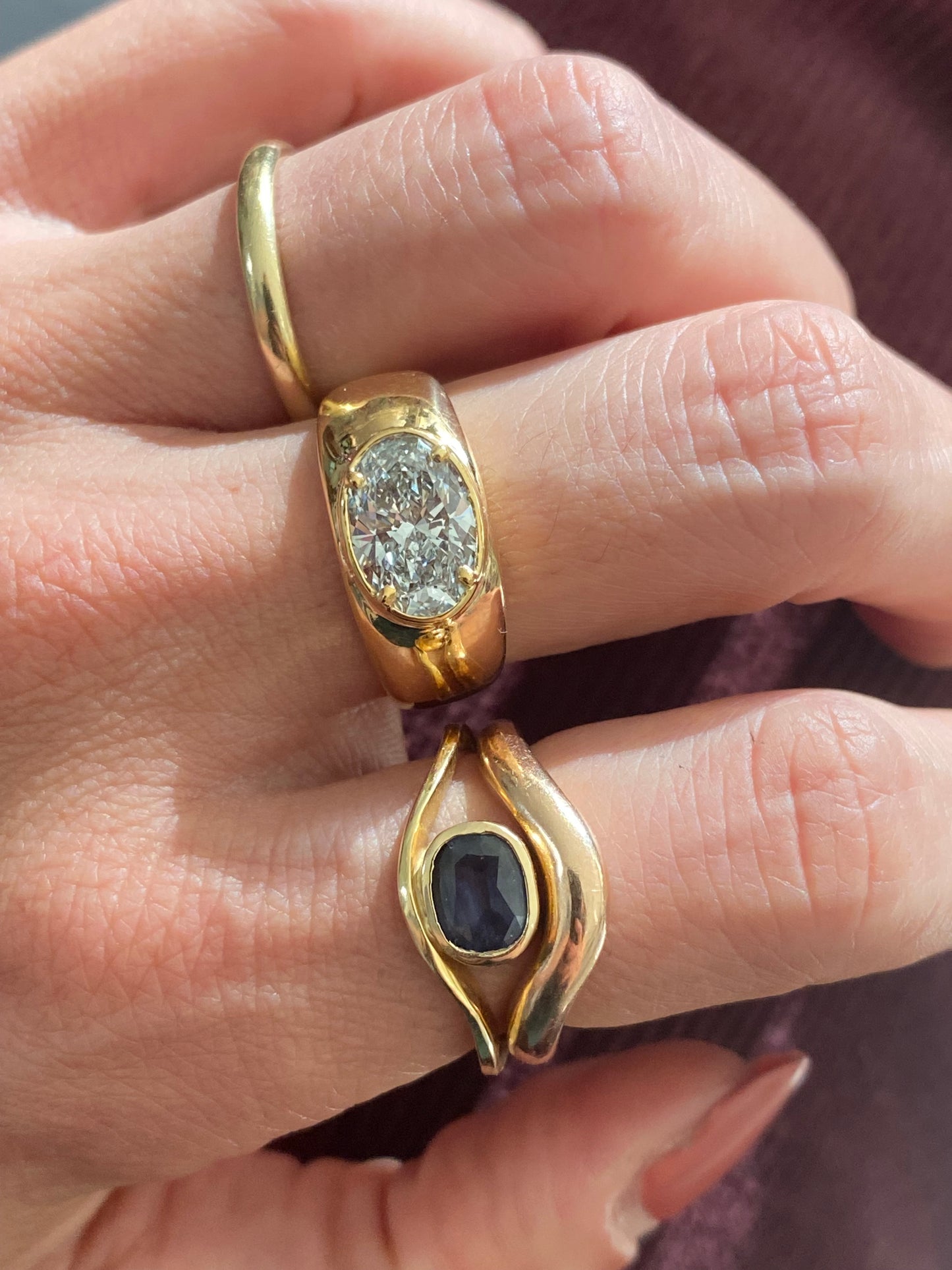 Blossom : 14k Gold Bezel Set Oval Chubby Diamond Ring