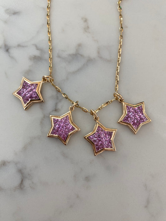 The WISH: 14k invisible set pink sapphire star pendant