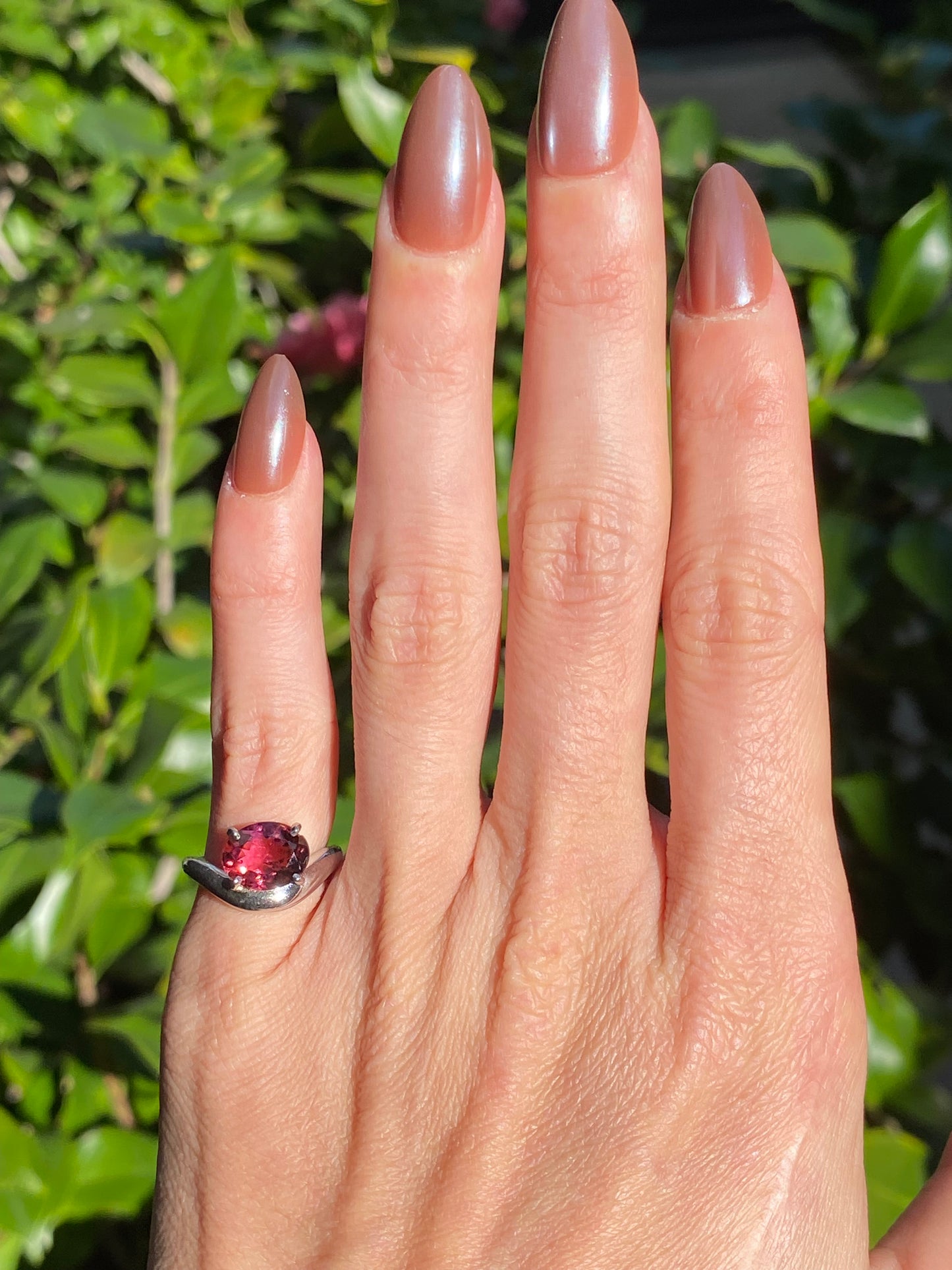 Billie : 14k White Gold Oval Pink Tourmaline Pinky Ring