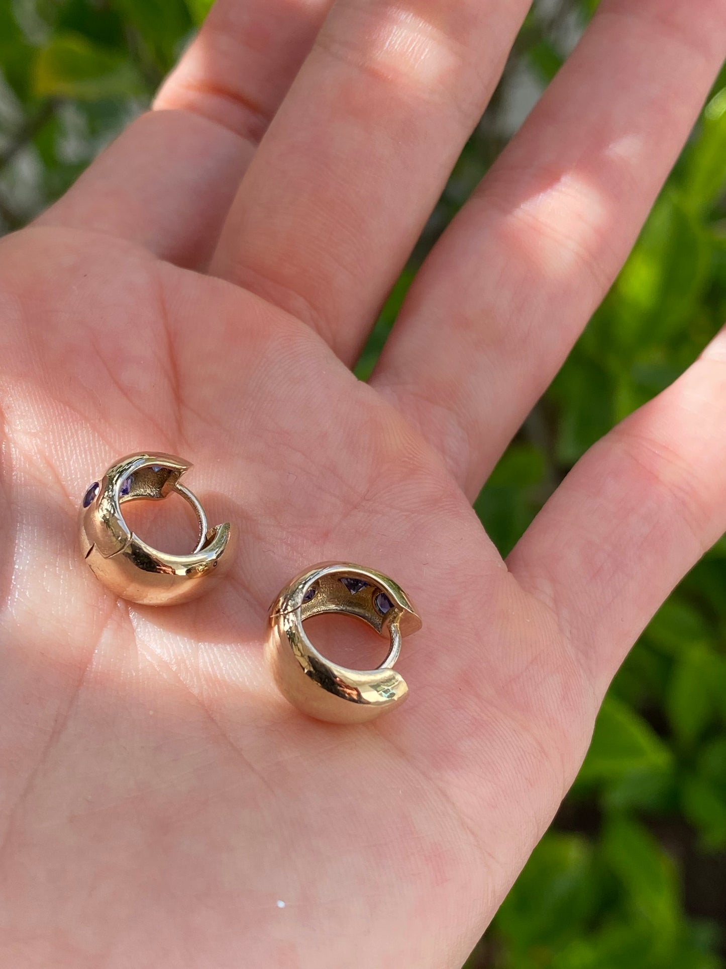 14k Gold Blue Sapphire Chubby Huggie Earrings
