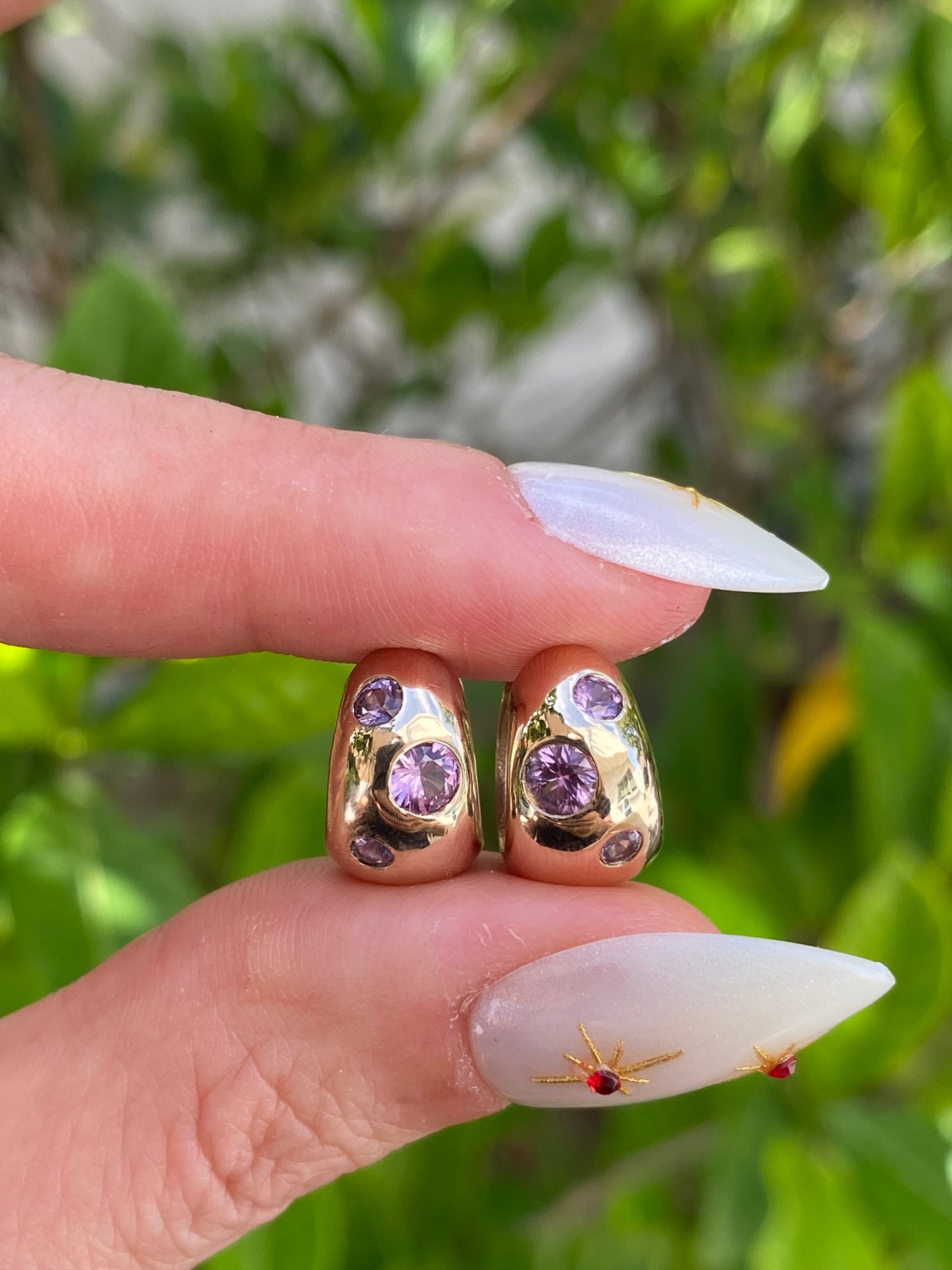 14k Gold Pink Sapphire Chubby Huggie Earrings