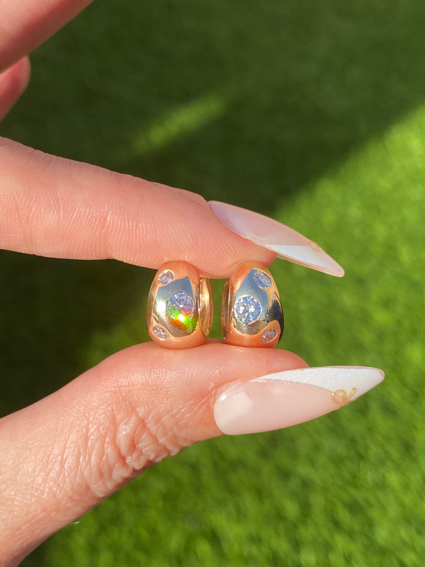14k Gold Diamond Reversible Chubby Huggie Earrings