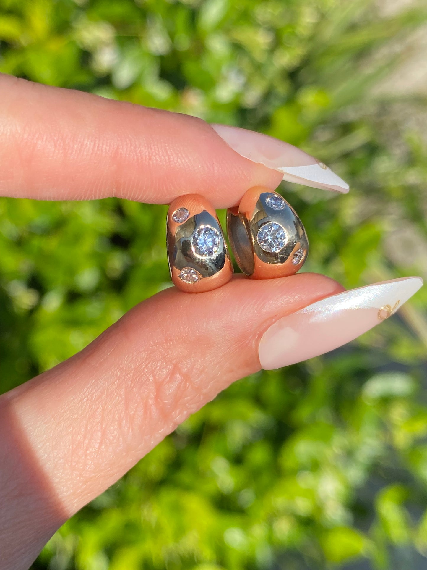 14k Gold Diamond Reversible Chubby Huggie Earrings