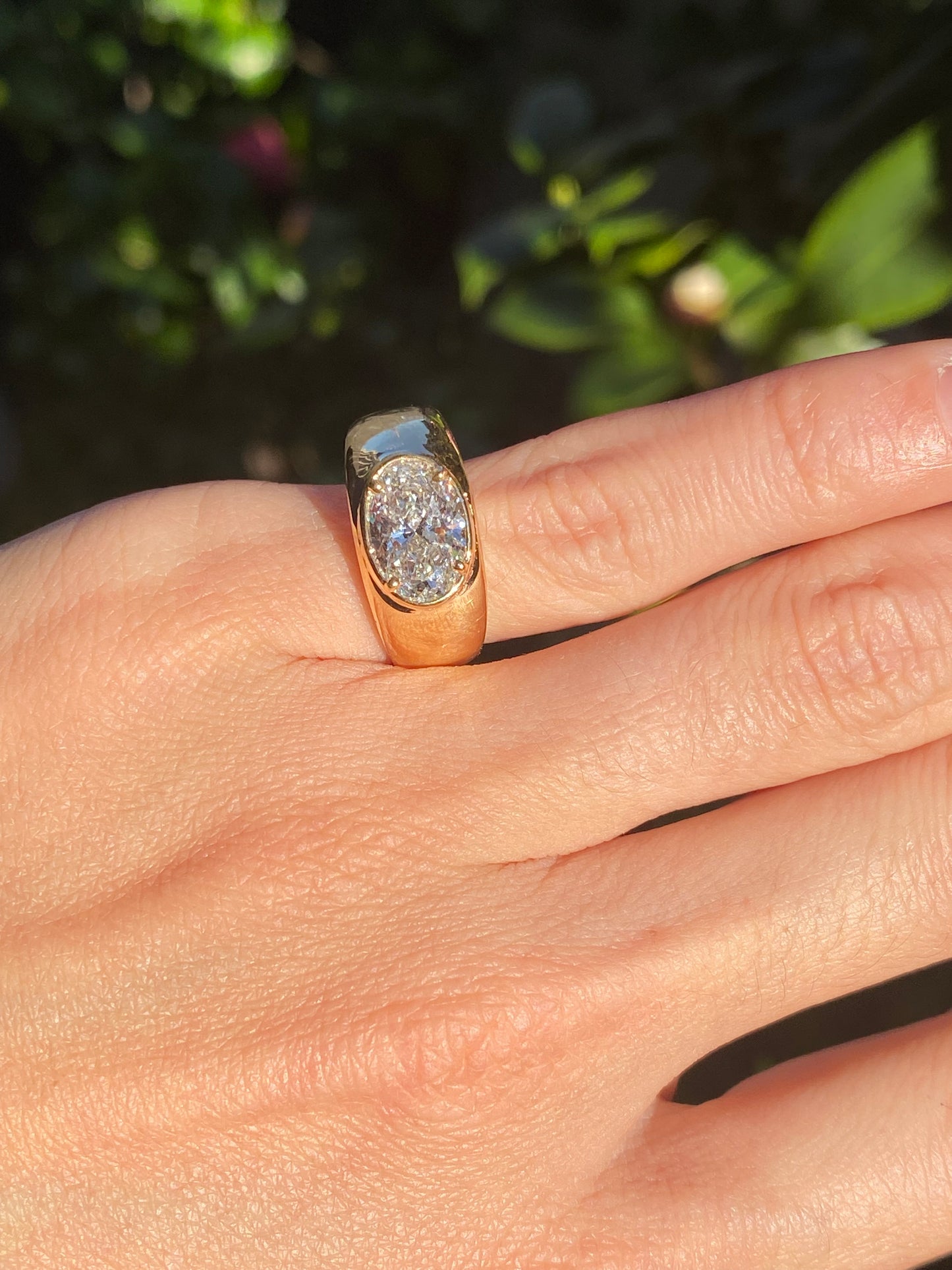 Blossom : 14k Gold Bezel Set Oval Chubby Diamond Ring