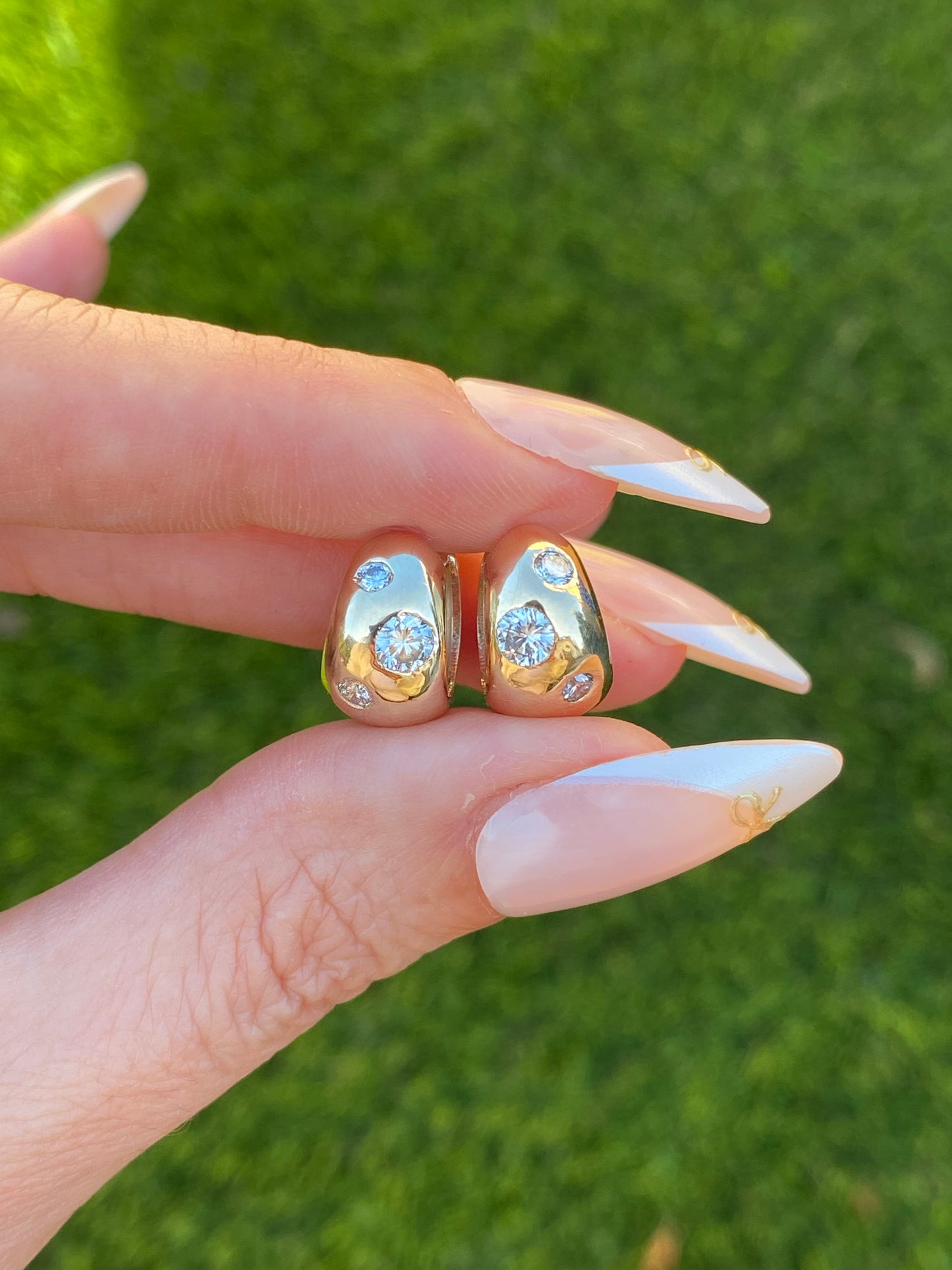 14k Gold Diamond Reversible Chubby Huggie Earrings