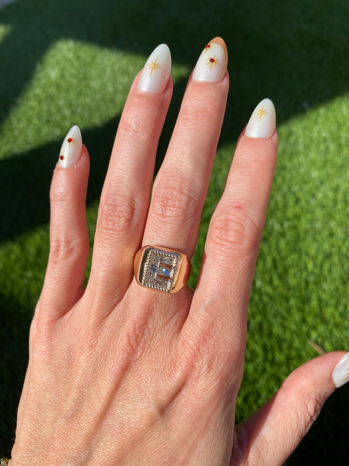 14K Gold Diamond Lab Letter “E” Signet Ring