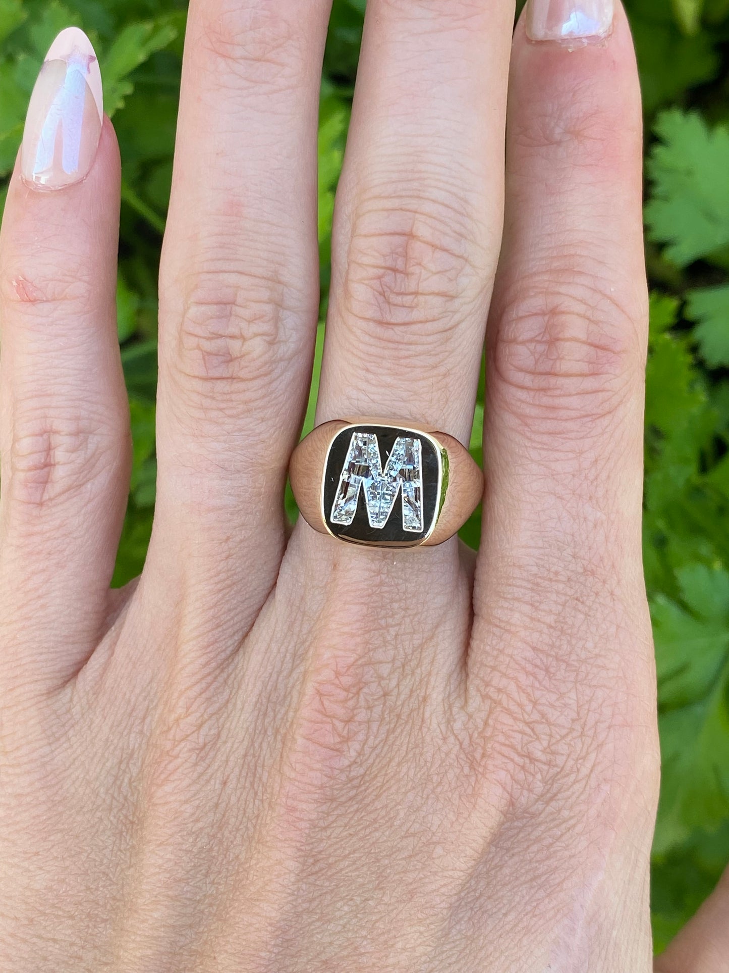 14K Gold Lab Diamond Letter M Signet Ring