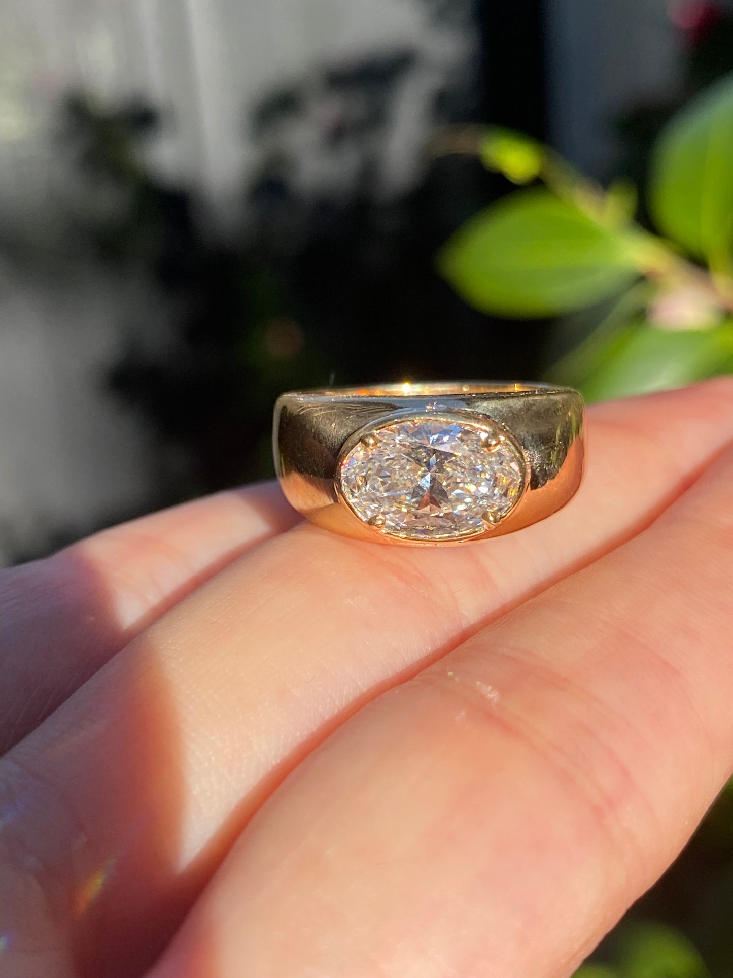 Blossom : 14k Gold Bezel Set Oval Chubby Diamond Ring