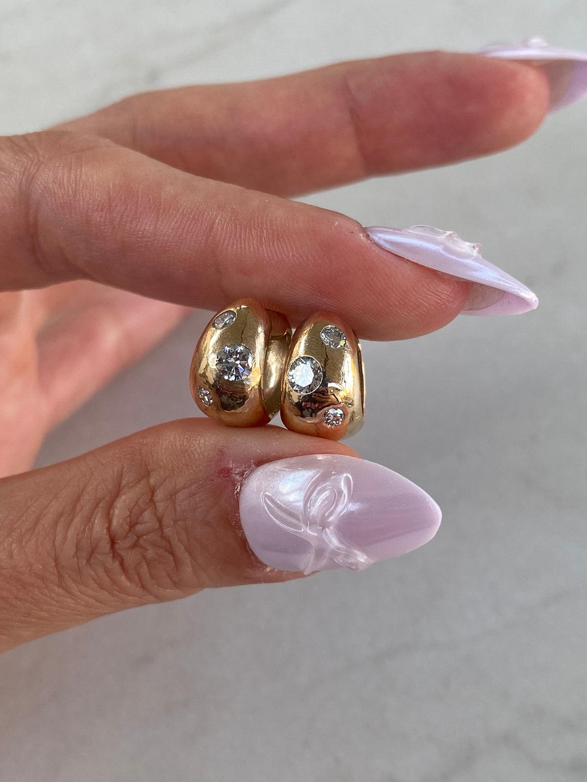 14k Gold Lab Diamond Reversible Chubby Huggie Earrings