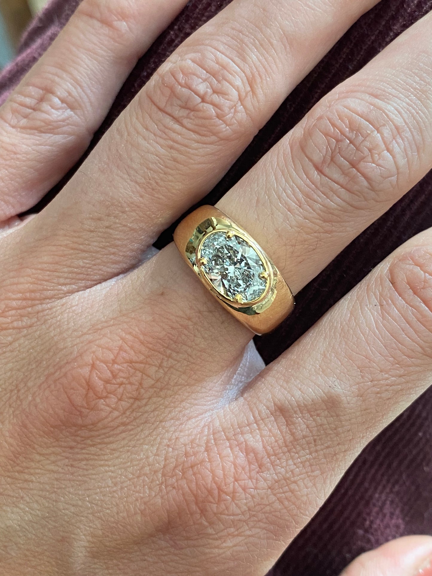 Blossom : 14k Gold Bezel Set Oval Chubby Diamond Ring