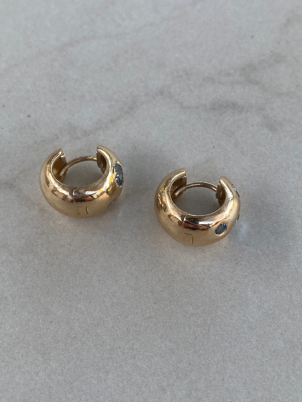 14k Gold Aquamarine Reversible Chubby Huggie Earrings