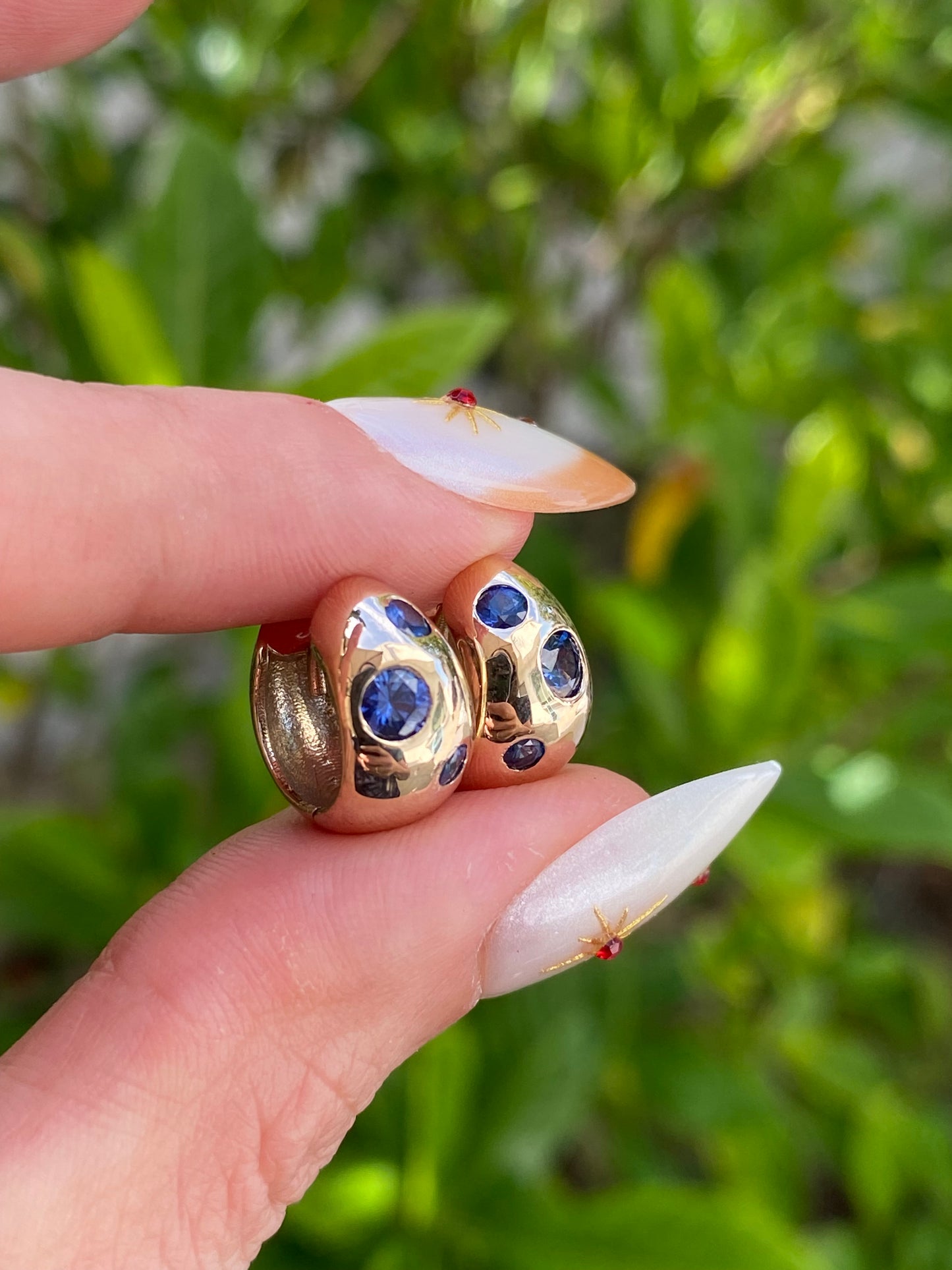 14k Gold Blue Sapphire Chubby Huggie Earrings