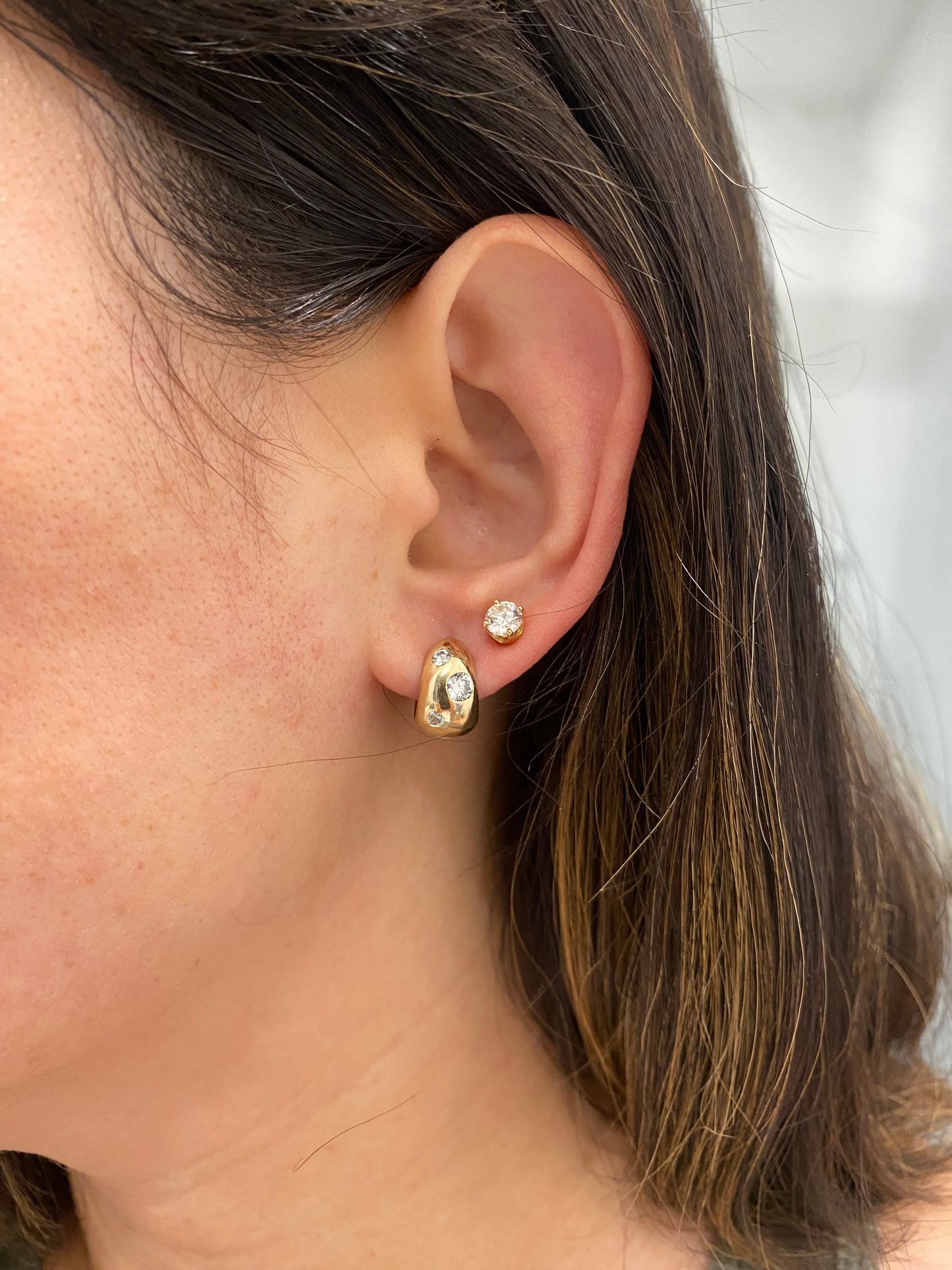14k Gold Diamond Reversible Chubby Huggie Earrings