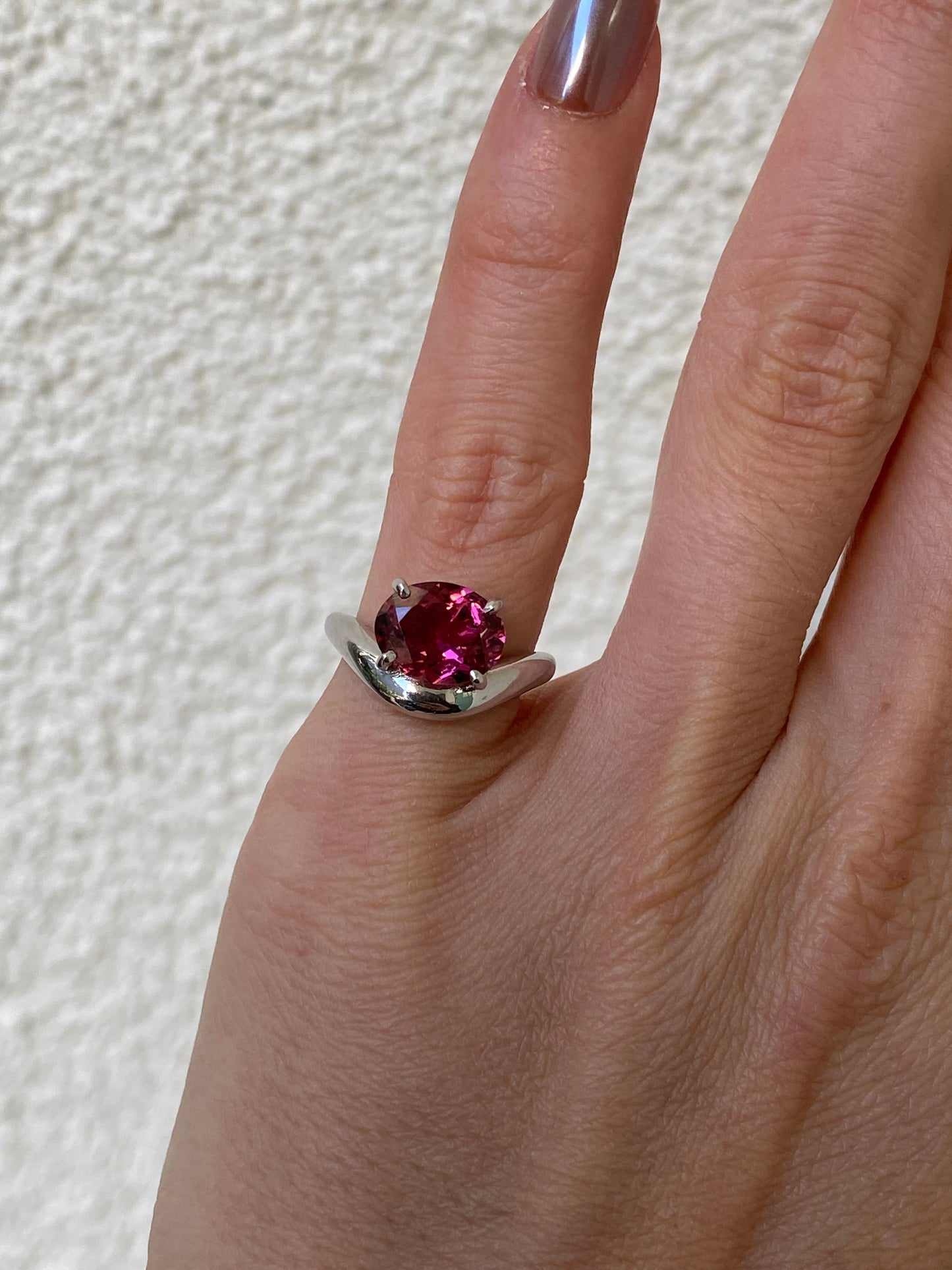 Billie : 14k White Gold Oval Pink Tourmaline Pinky Ring