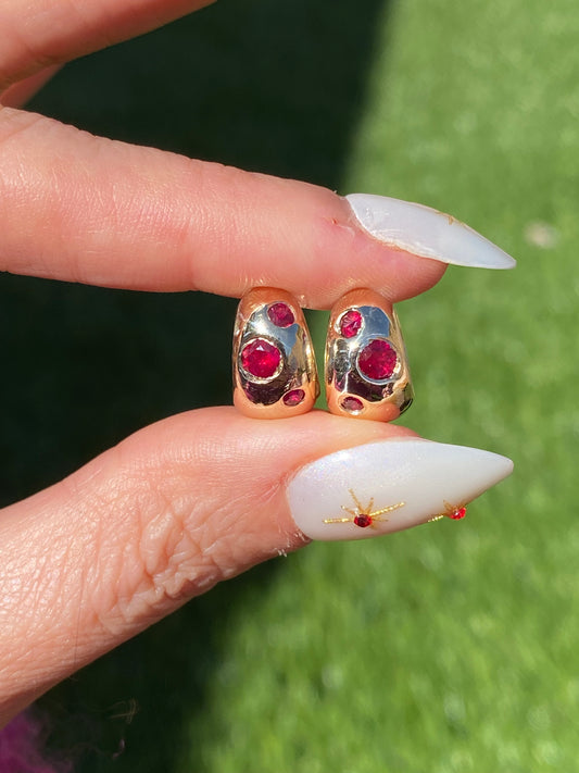 14k Gold Ruby Reversible Chubby Huggie Earrings