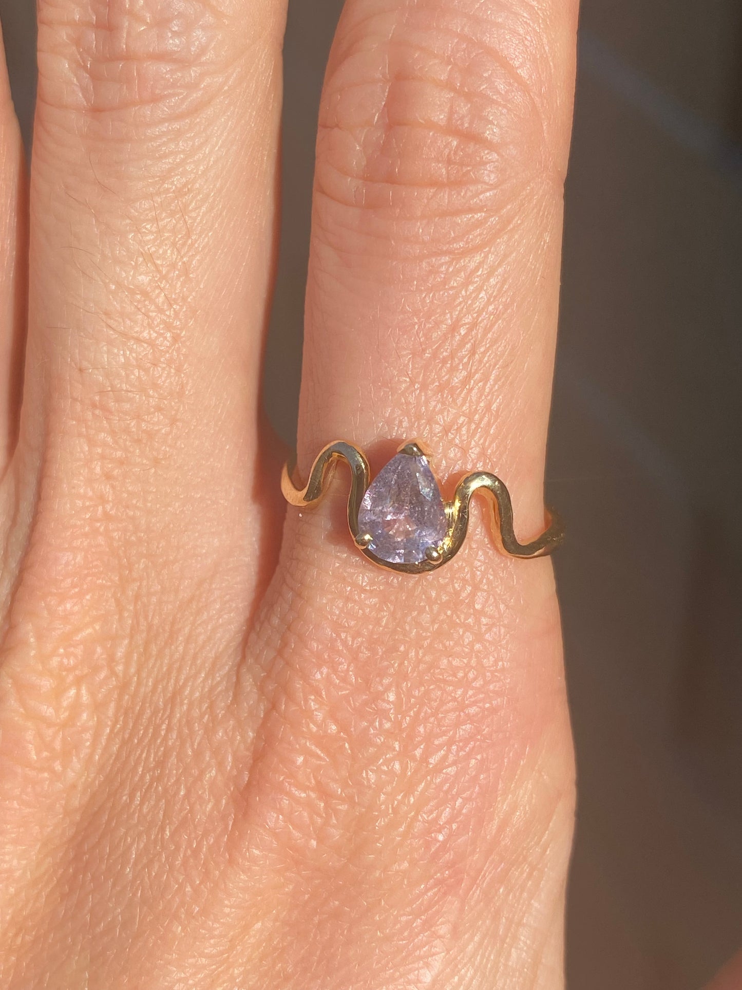 Athena: 14k Gold Wavy Gray Purple Pear Spinel Ring
