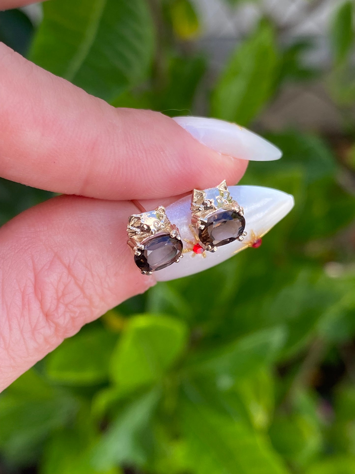 14k Gold Gemstone Kitty Cat Stud Earring