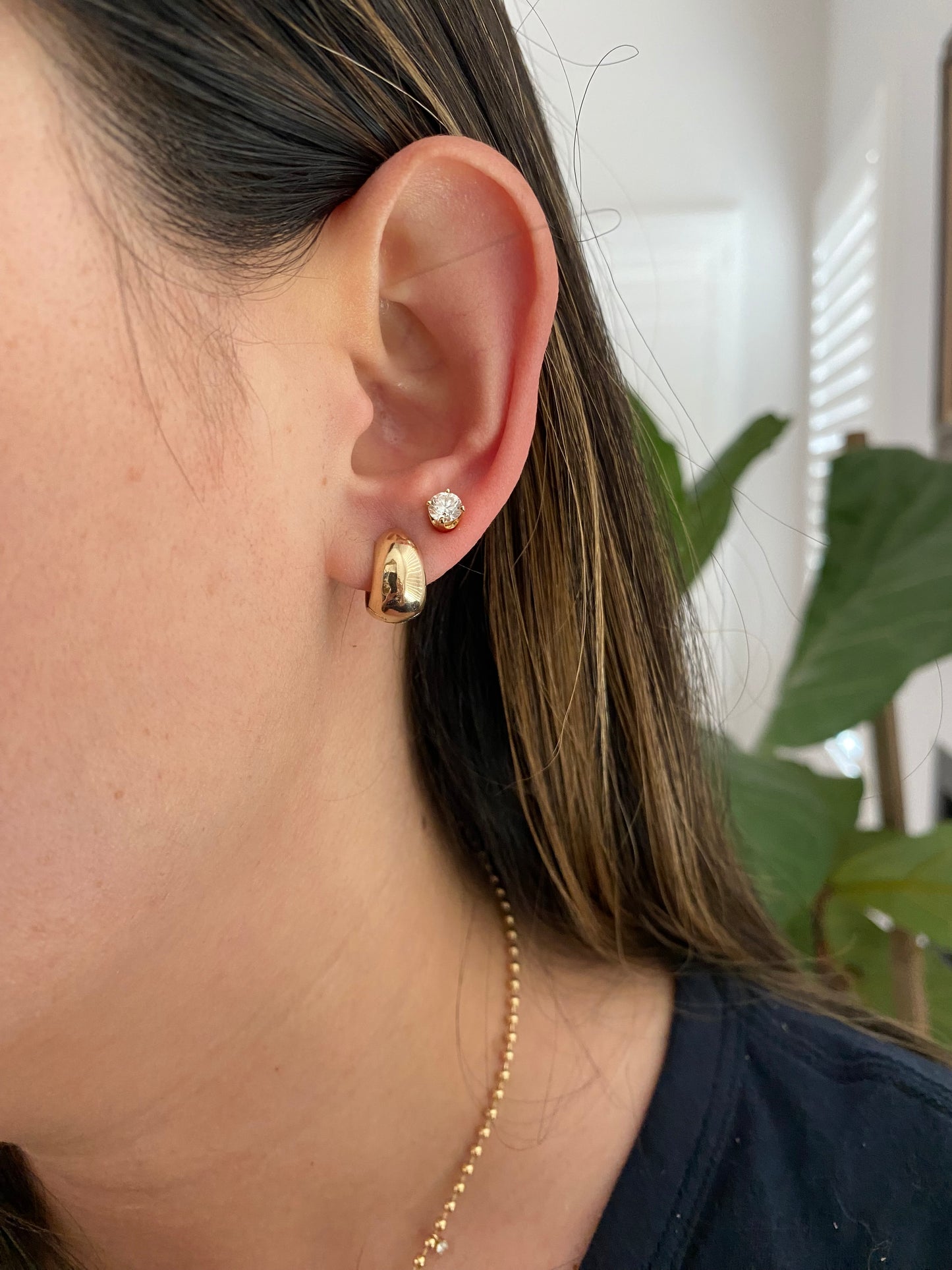 14k Gold Blue Sapphire Chubby Huggie Earrings