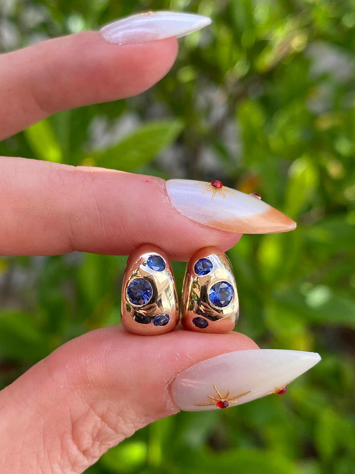 14k Gold Blue Sapphire Chubby Huggie Earrings