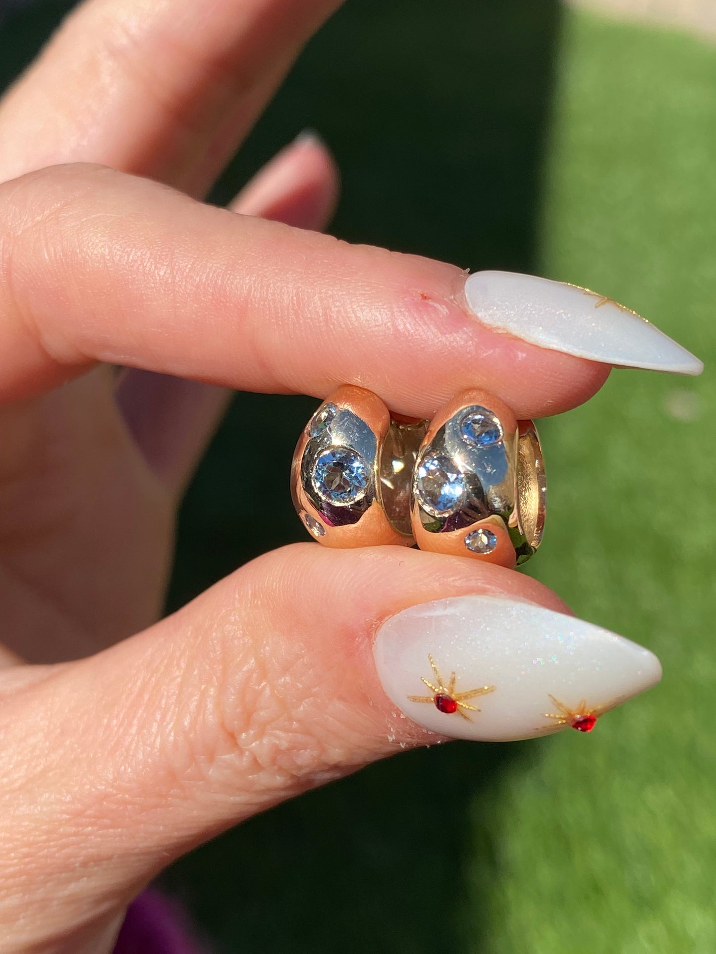 14k Gold Aquamarine Reversible Chubby Huggie Earrings