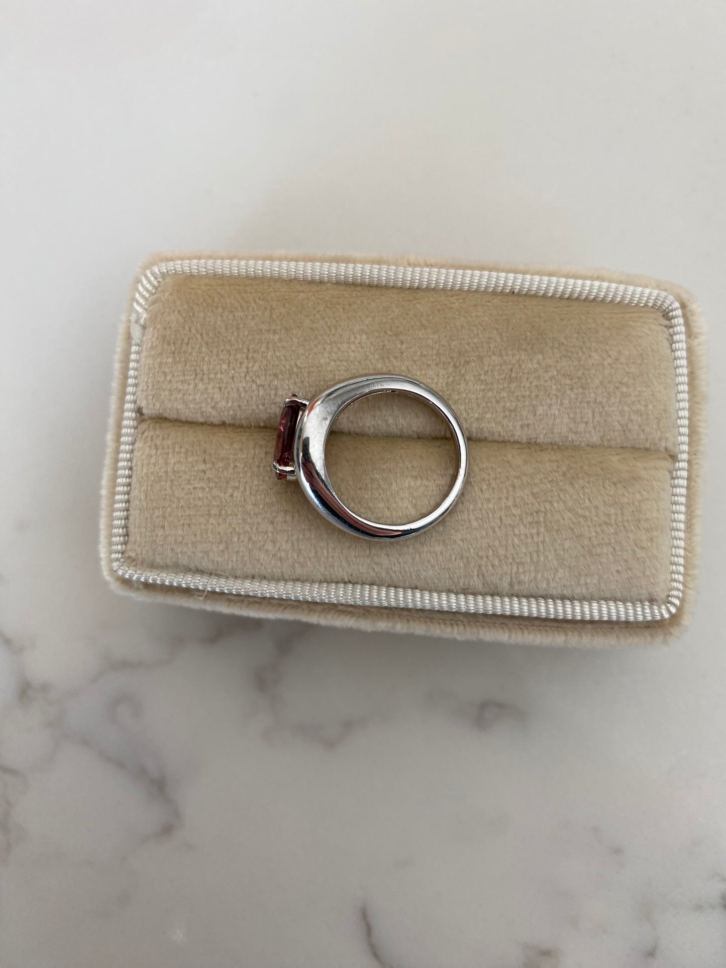 Billie : 14k White Gold Oval Pink Tourmaline Pinky Ring