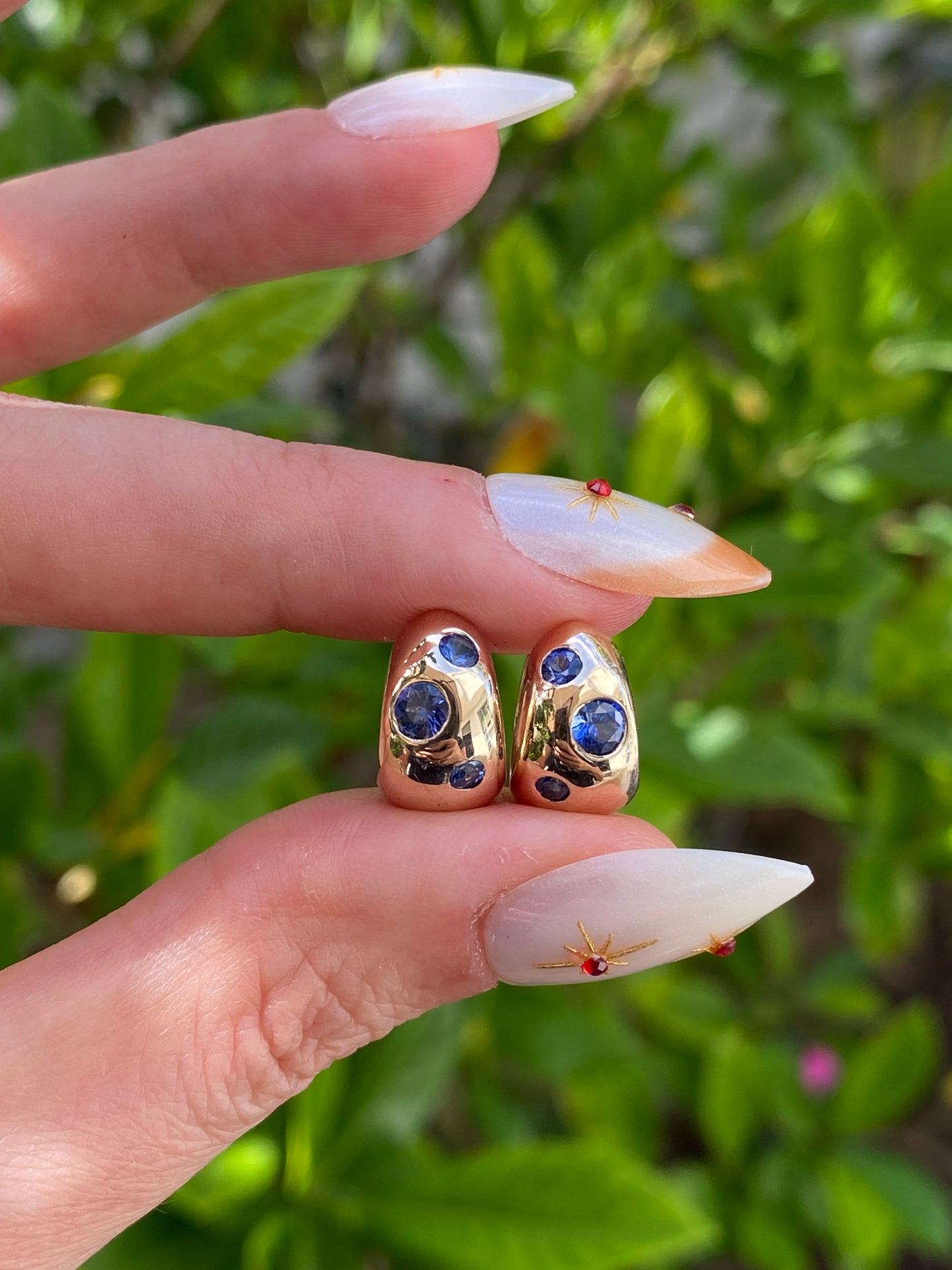 14k Gold Blue Sapphire Chubby Huggie Earrings