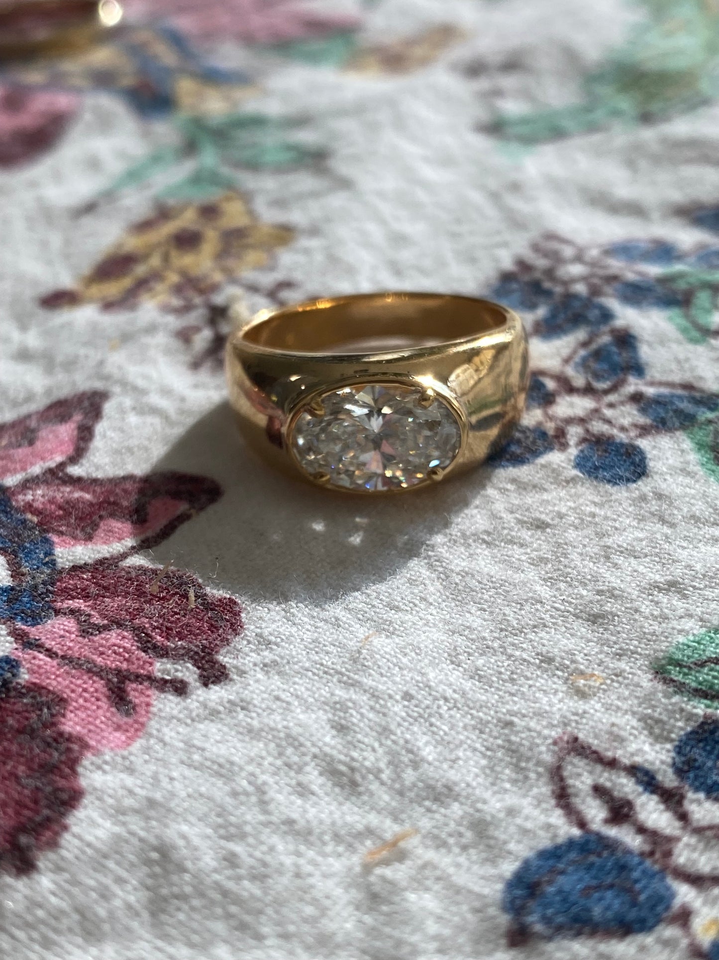 Blossom : 14k Gold Bezel Set Oval Chubby Diamond Ring