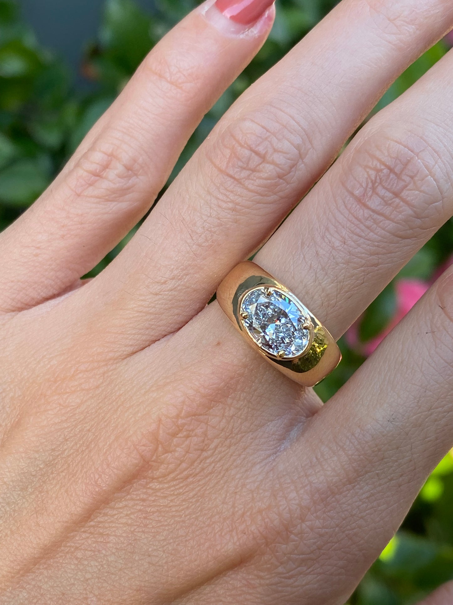 Blossom : 14k Gold Bezel Set Oval Chubby Diamond Ring