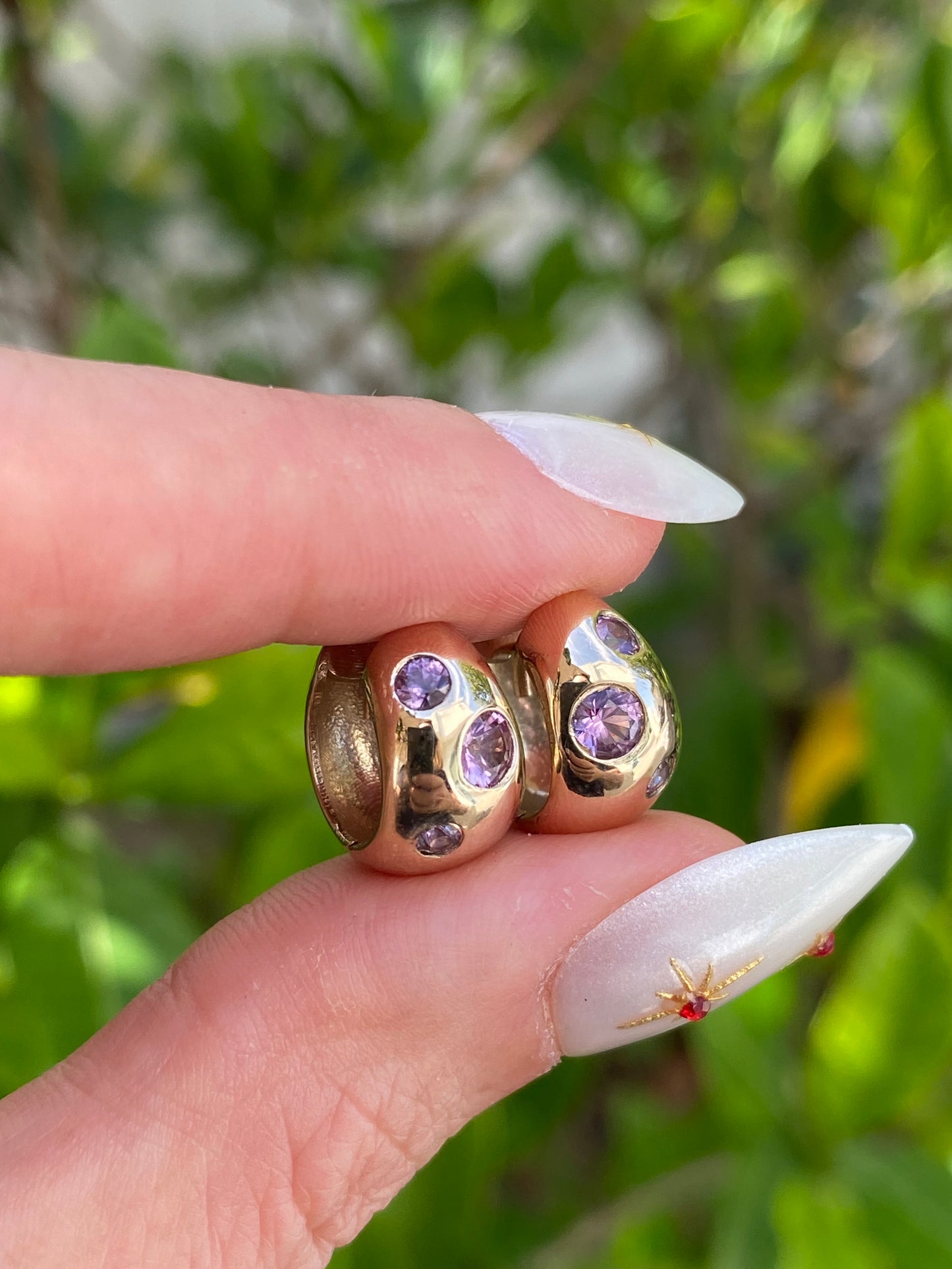14k Gold Pink Sapphire Chubby Huggie Earrings