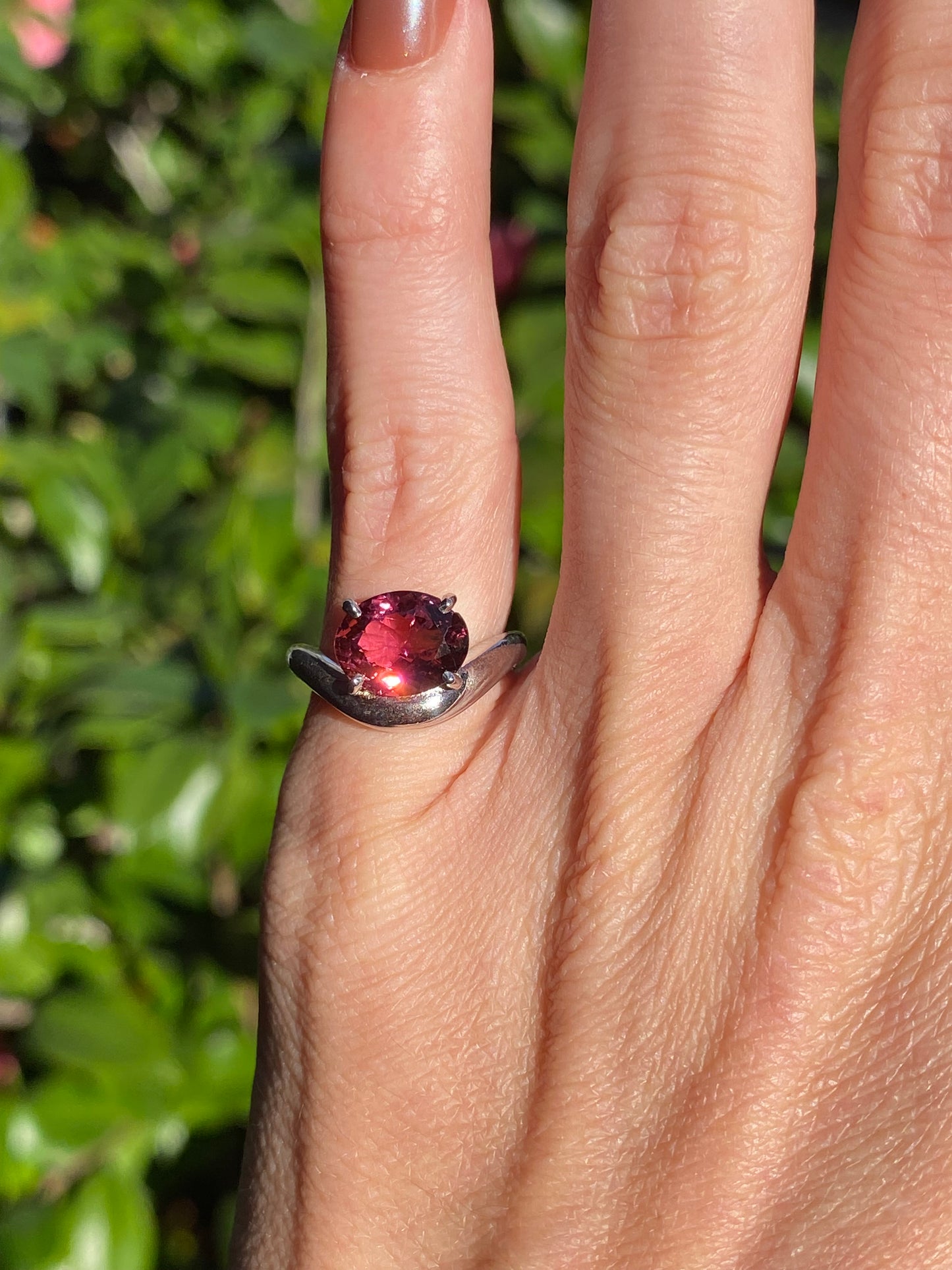 Billie : 14k White Gold Oval Pink Tourmaline Pinky Ring